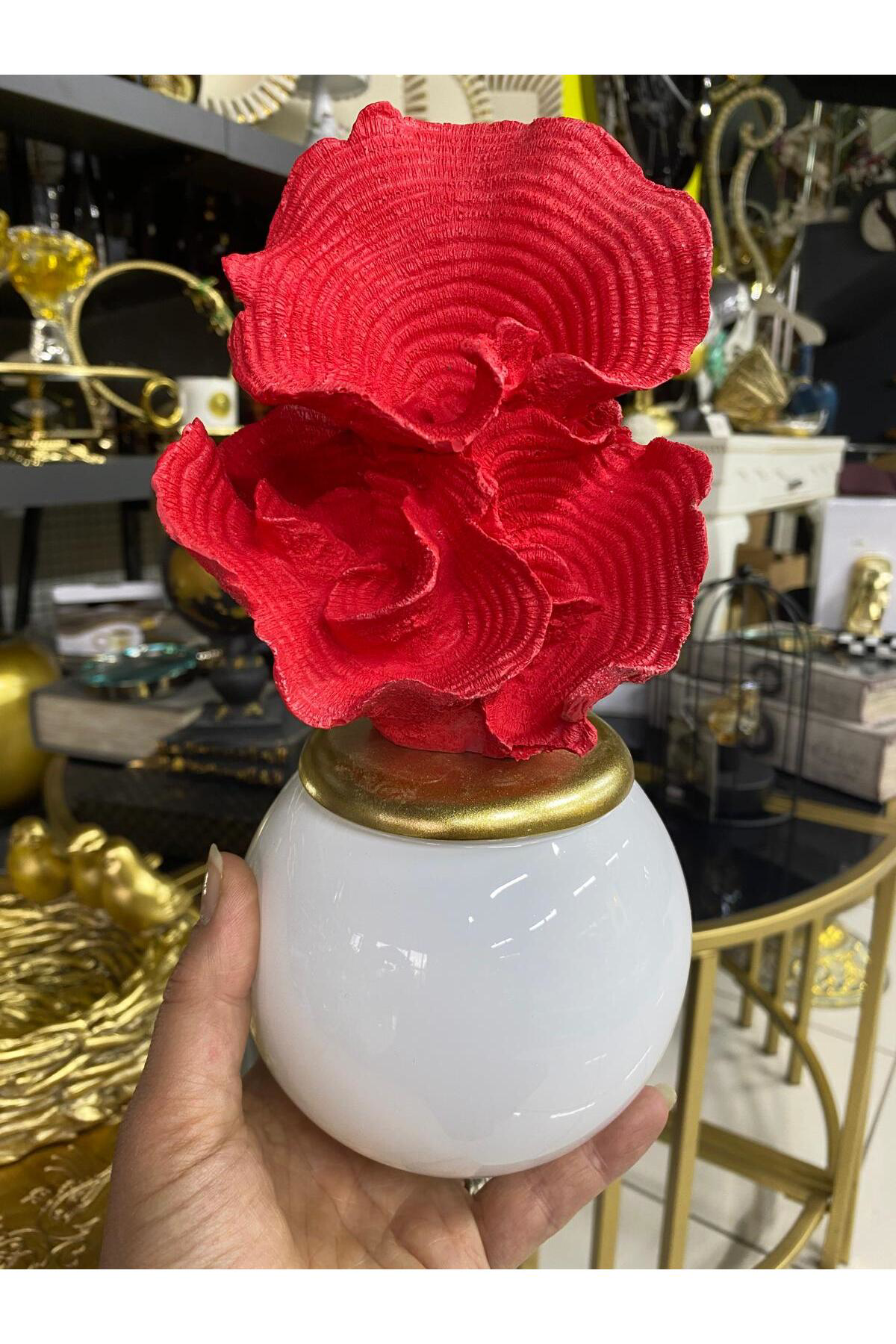 Cam Fanuslu Kırmızı Mercan Dekor 25,5cm