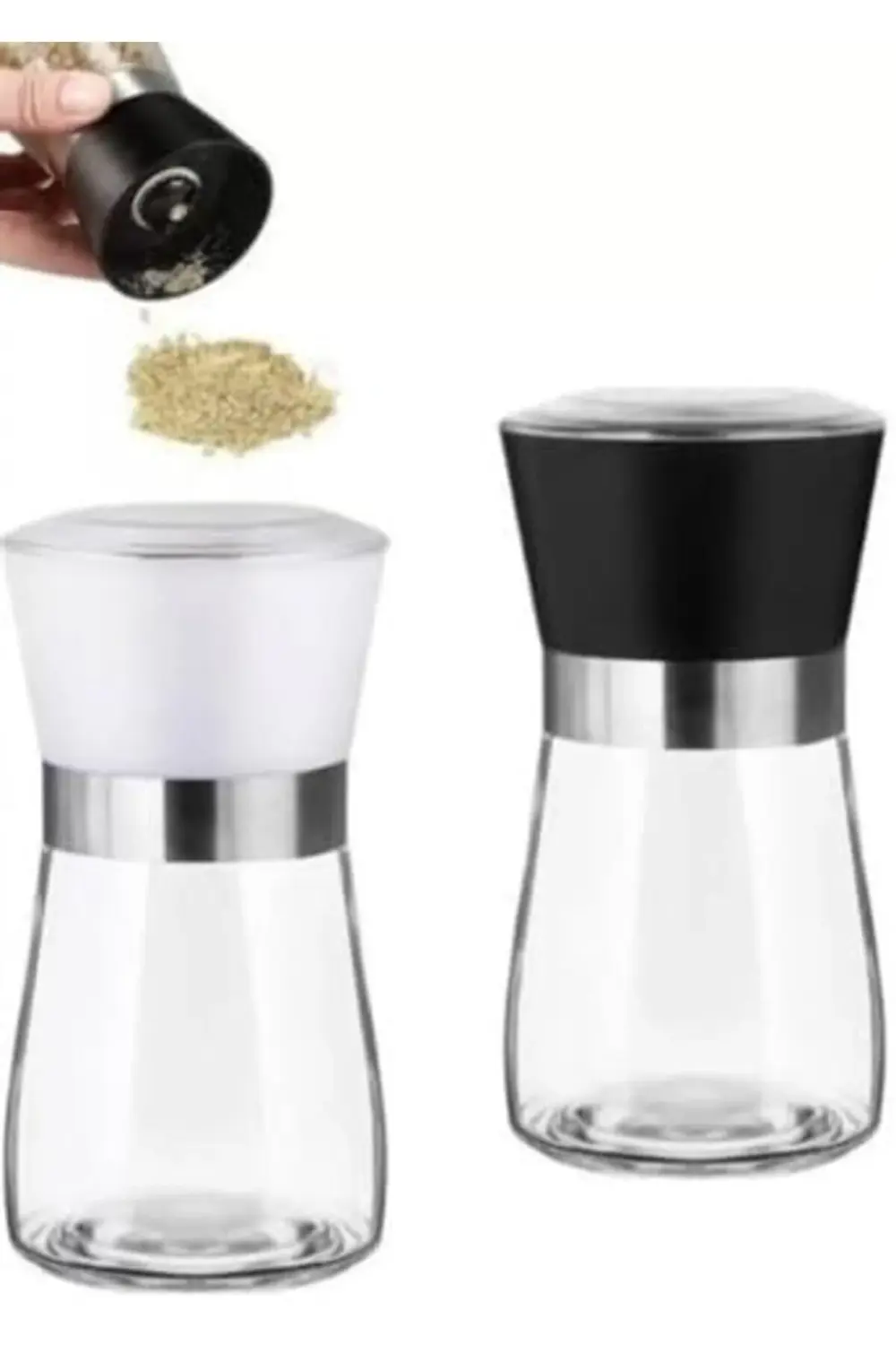 Cam Gövdeli Baharat Öğütücü, Siyah ve Beyaz Renk Seçeneği (Siyah)