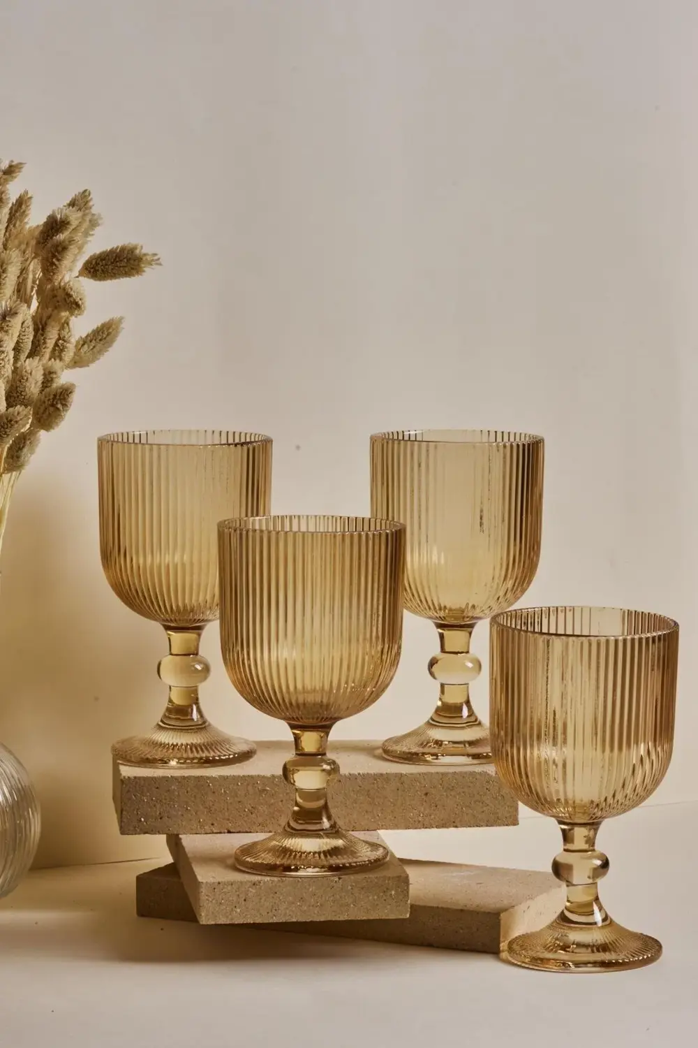 Cam Imola Amber 4'lü Geniş Kadeh Takımı 375 ml 4 Parça Beyaz Şara