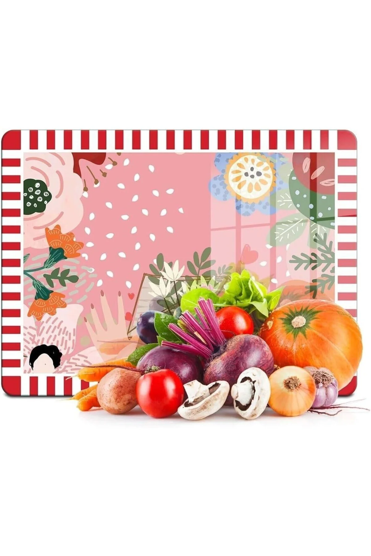 Cam Kesme Tahtası Karışık Renkli Love Desenli 20x30 cm