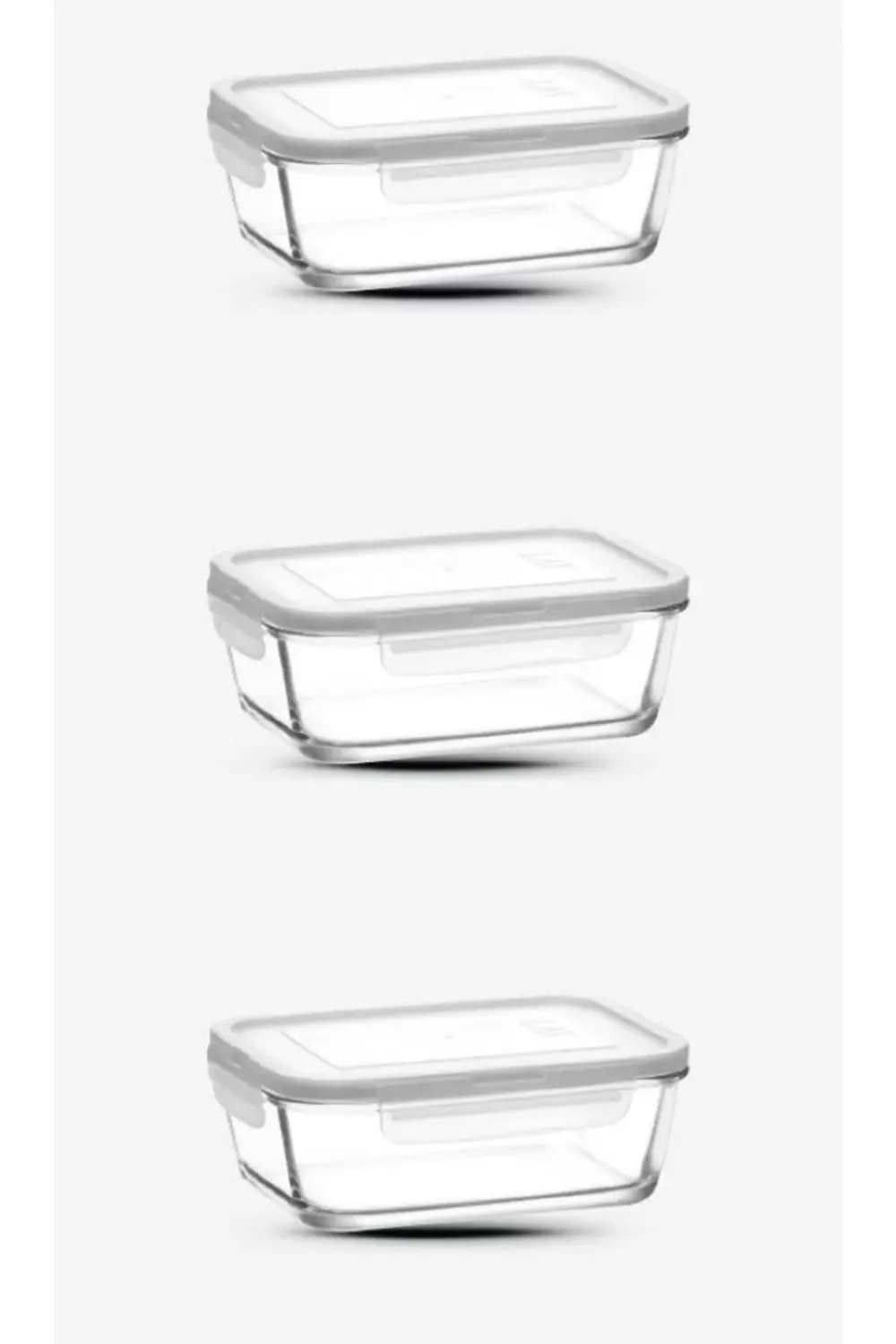 Lav Cam Kilitli Saklama Kabı 3'Lü Set 800Cc-Yeni Seri Dikdörtgen Cam