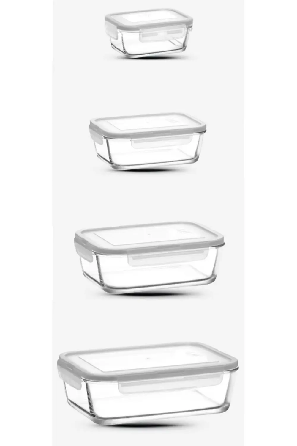 Lav Cam Kilitli Saklama Kabı 4 Boy Dikdörtgen Beyaz 4'Lü (1900Cc 1200