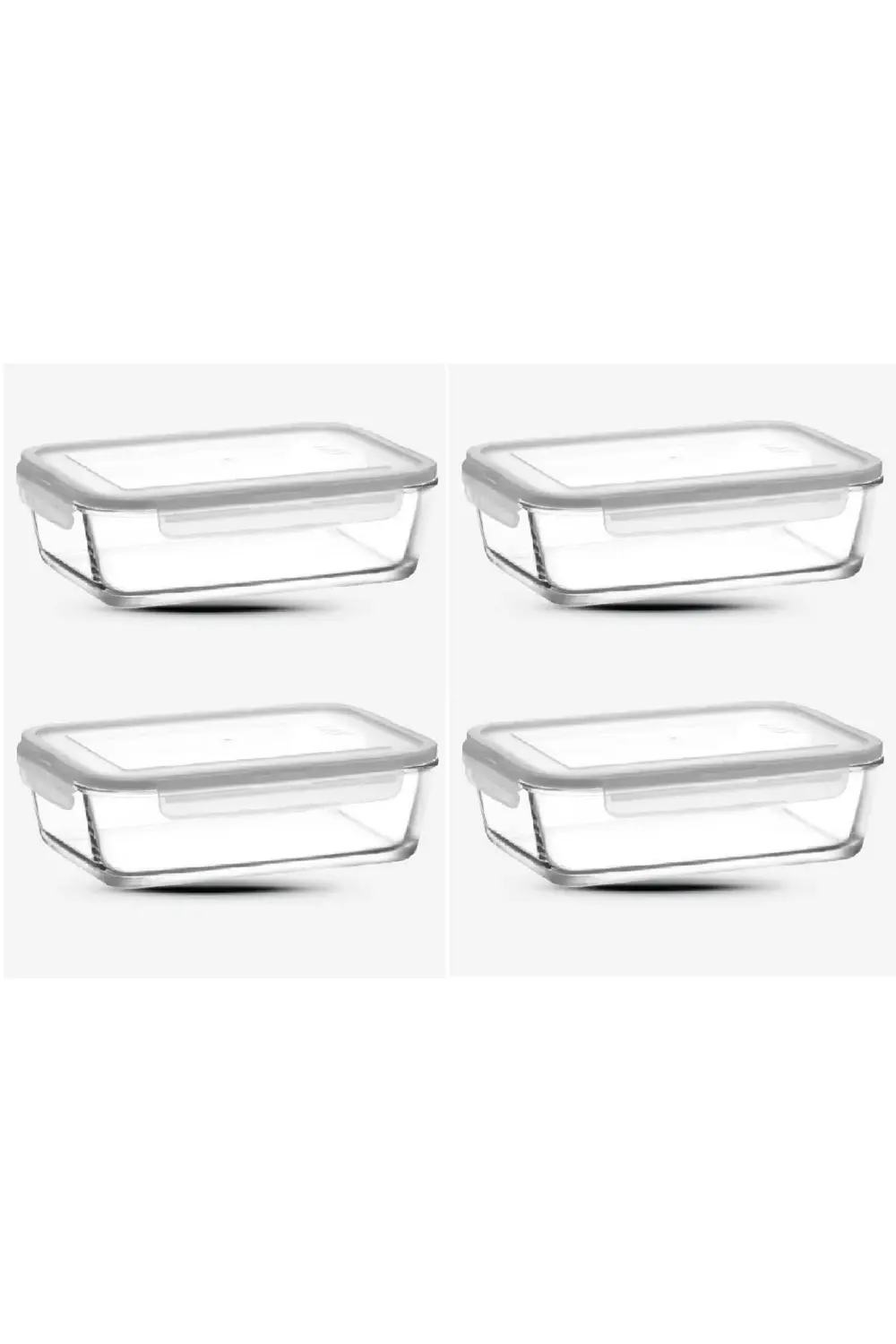 Lav Cam Kilitli Saklama Kabı 4'Lü Set 1900Cc Beyaz Kapakli Dikdörtgen