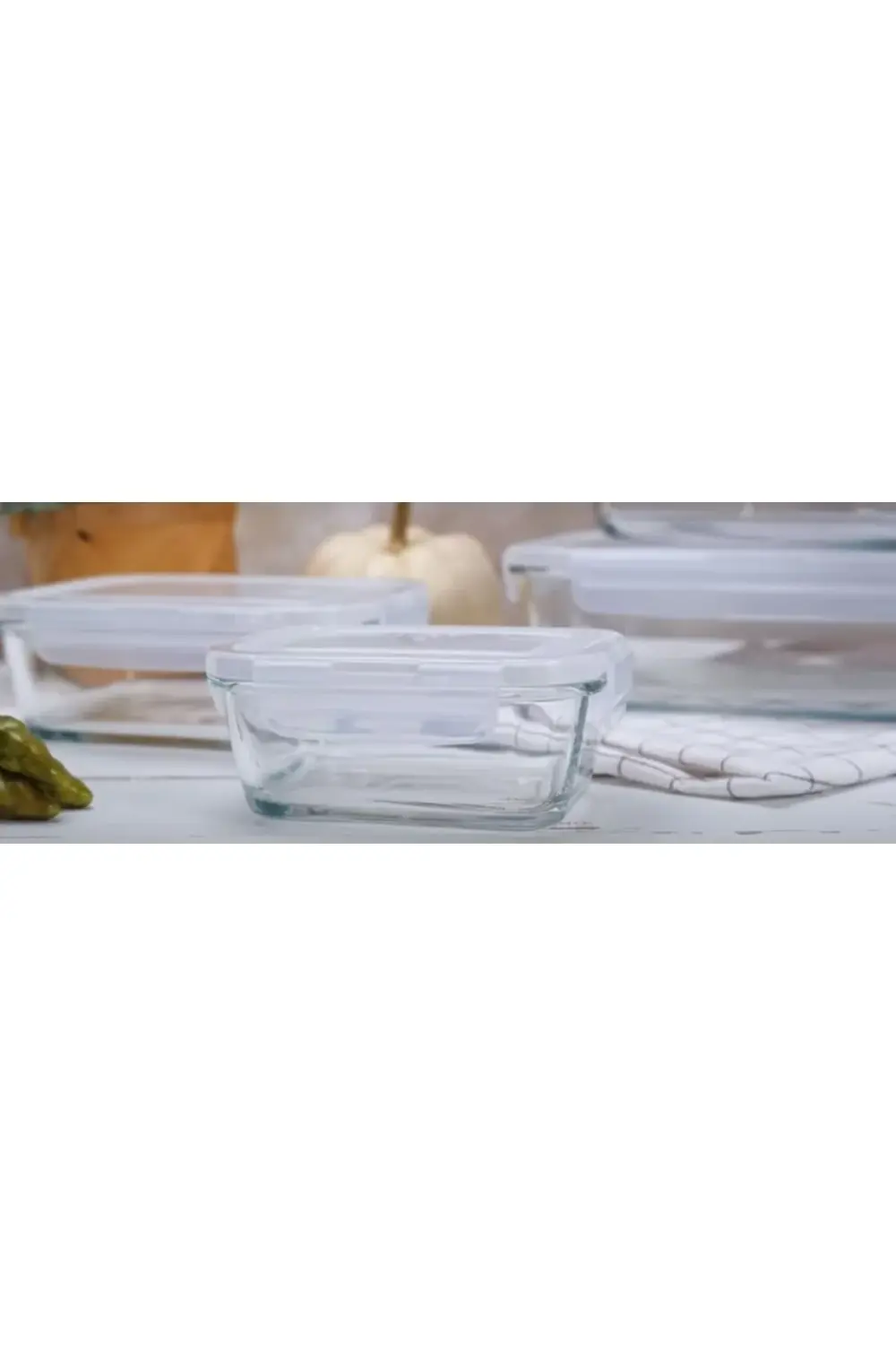 Lav Cam Kilitli Saklama Kabı 4'Lü Set 1900Cc Beyaz Kapakli Dikdörtgen