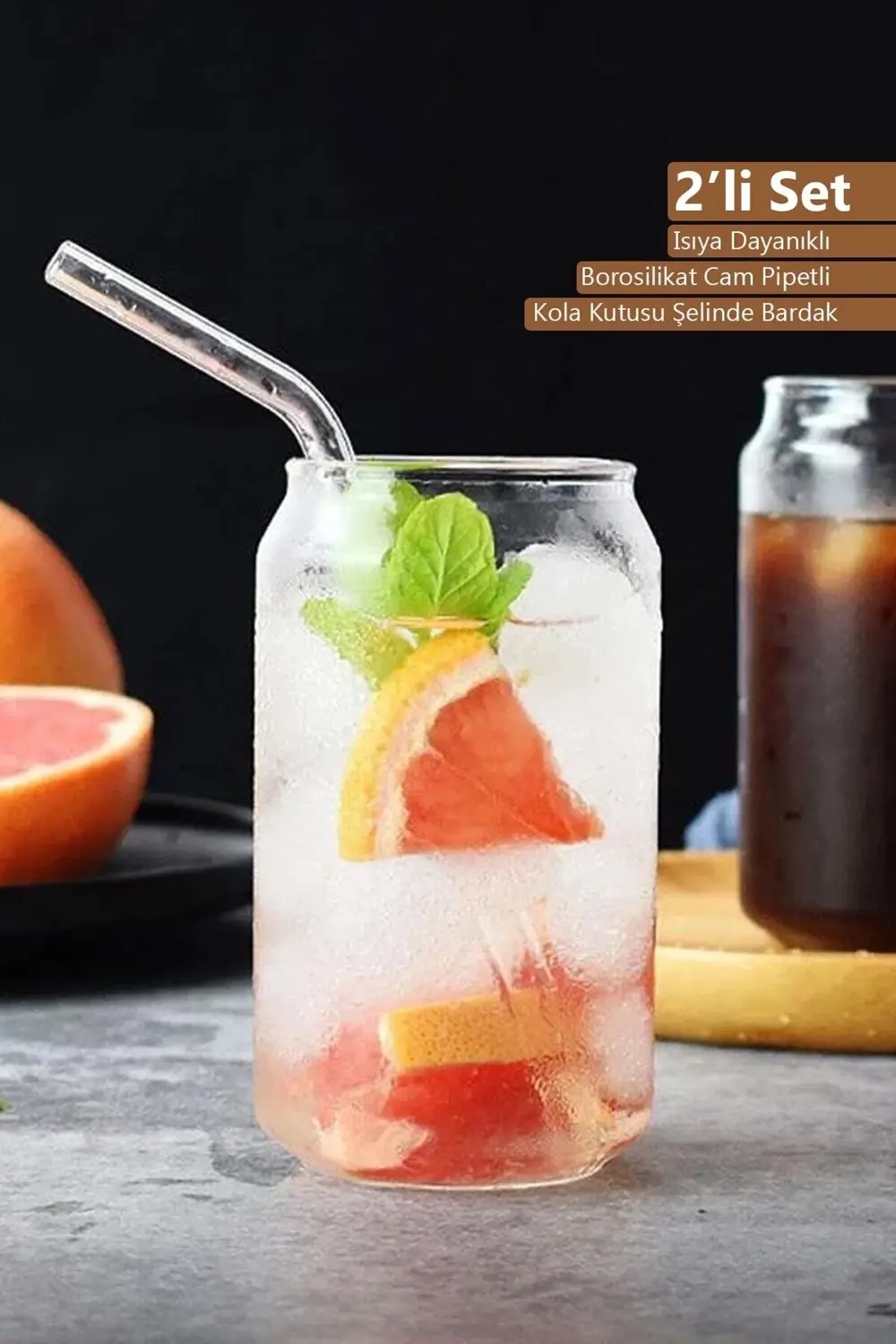 Cam Kola Kutusu Şeklinde Borosilikat Sunum Süt Ve Meyve Suyu Bard