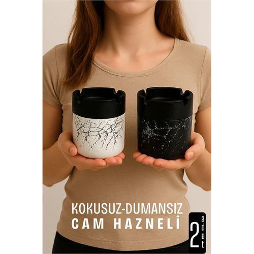 Cam Küllük - Mermer Desenli 2'li Küllük Seti  Kafe Küllüğü Restor