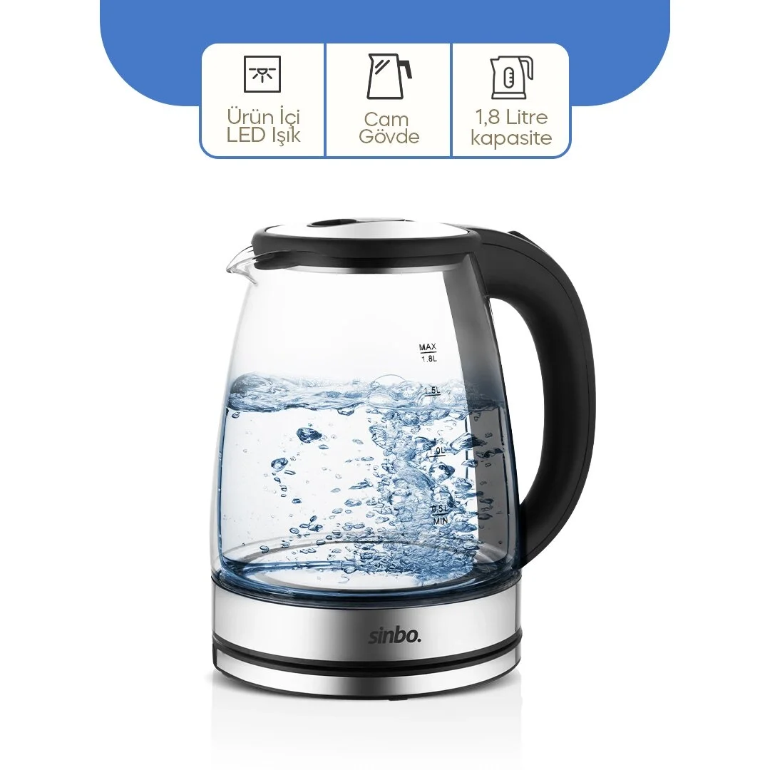 Cam - Ledli Kettle 1.8lt  Gizli Rezistans - Kablosuz 360 Derece Gövde 1500w Sk-8033 Bx40 Fiyatı, Yorumları ve Özellikleri