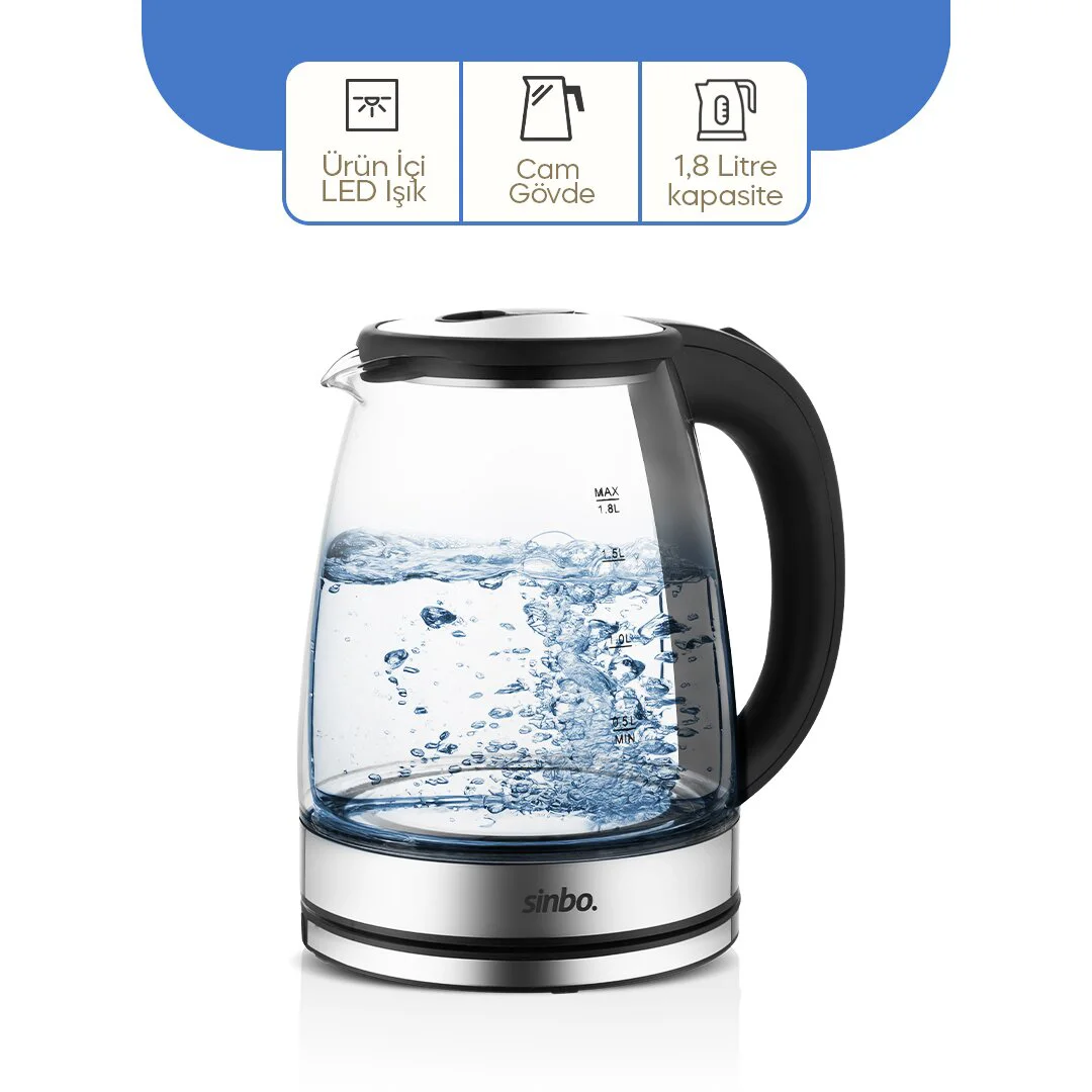 Cam - Ledli Kettle 1.8LT Gizli Rezistans - Kablosuz 360 Derece Gövde 1500W SK-8033 Fiyatı, Yorumları ve Özellikleri