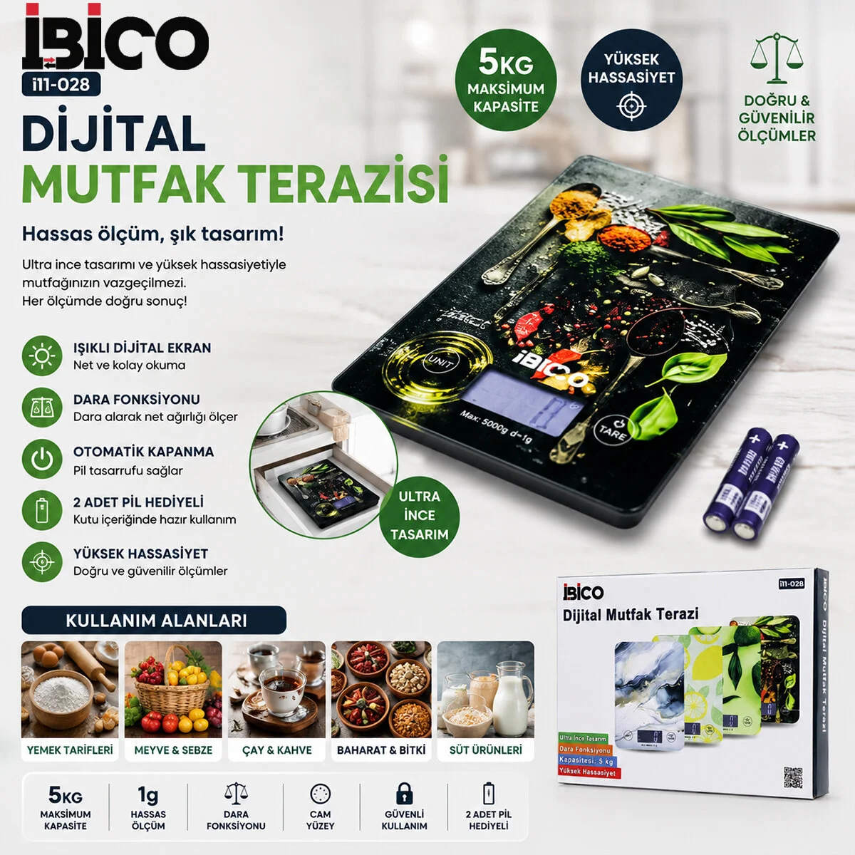 Cam Mutfak Tartısı Terazi Lcd Ekran 5KG/1GR Pilli Gr/oz/ml/ıb Ölçüm İ11-028 Fiyatı, Yorumları ve Özellikleri