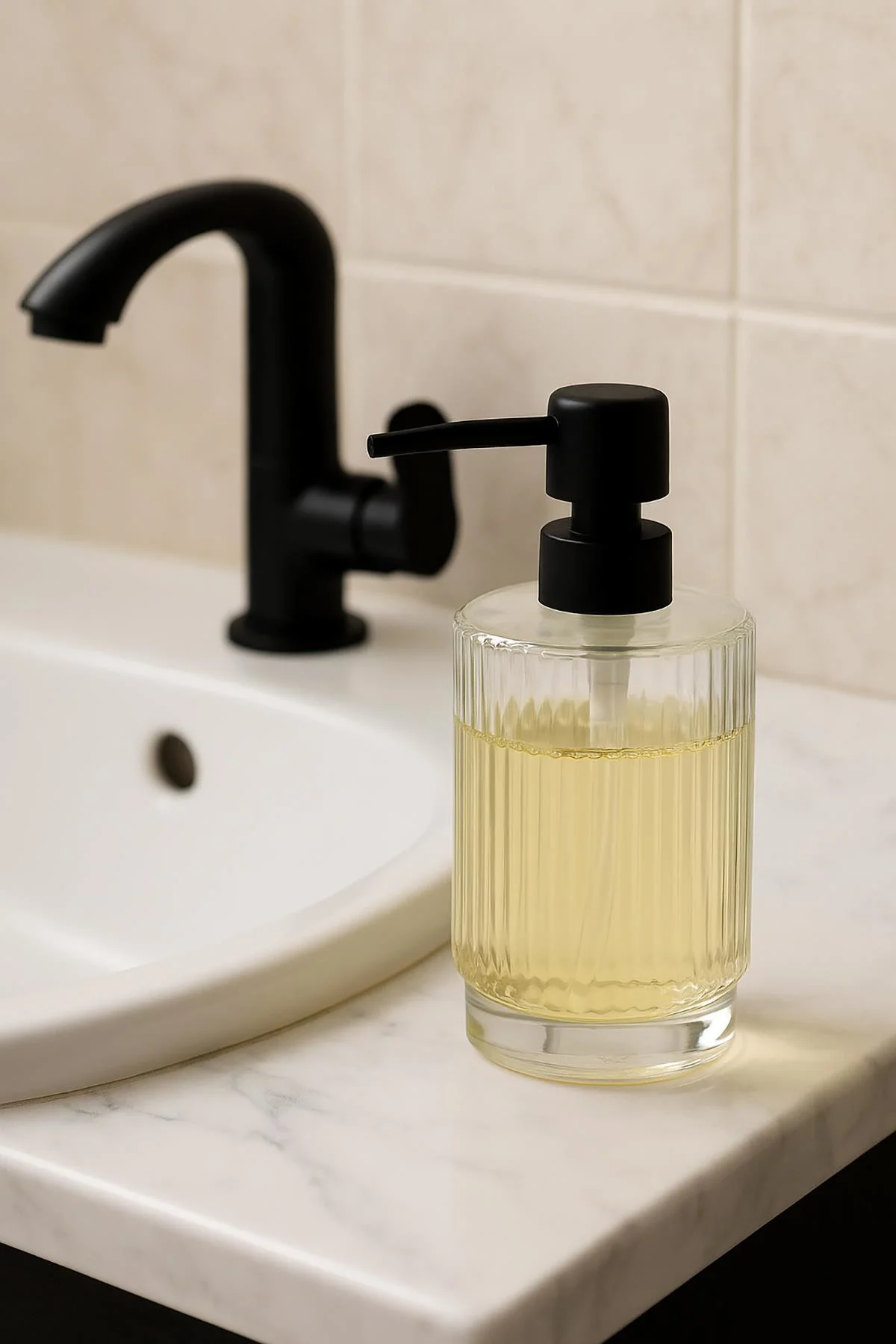 Cam Şeffaf Sıvı Sabunluk 200 ml Banyo Lavabo Cam Şeffaf Sıvı Sabunluk 200 ml Banyo Lavabo