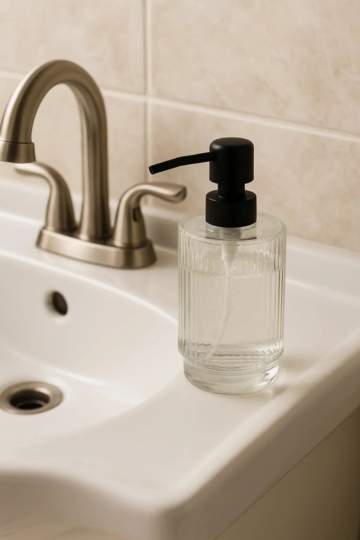 Cam Şeffaf Sıvı Sabunluk 200 ml Banyo Lavabo Cam Şeffaf Sıvı Sabunluk 200 ml Banyo Lavabo