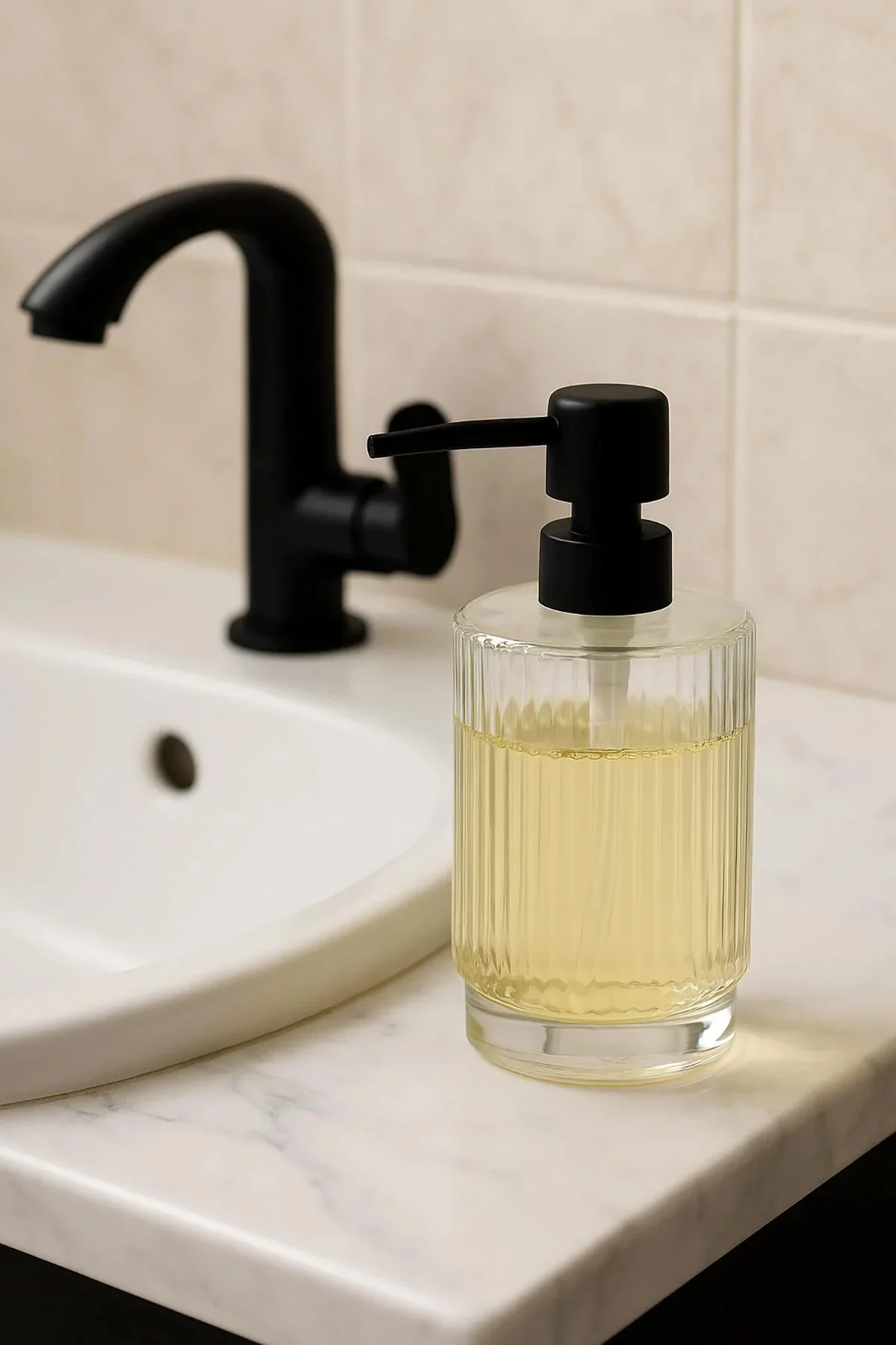 Cam Şeffaf Sıvı Sabunluk 200 ml Banyo Lavabo Cam Şeffaf Sıvı Sabunluk 200 ml Banyo Lavabo