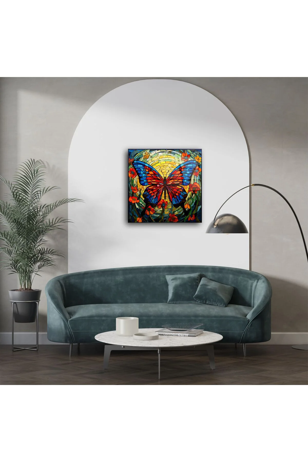 Cam Tablo Kelebek Desenli Renkli Sanat Cam Tablo Kelebek Desenli Renkli Sanat