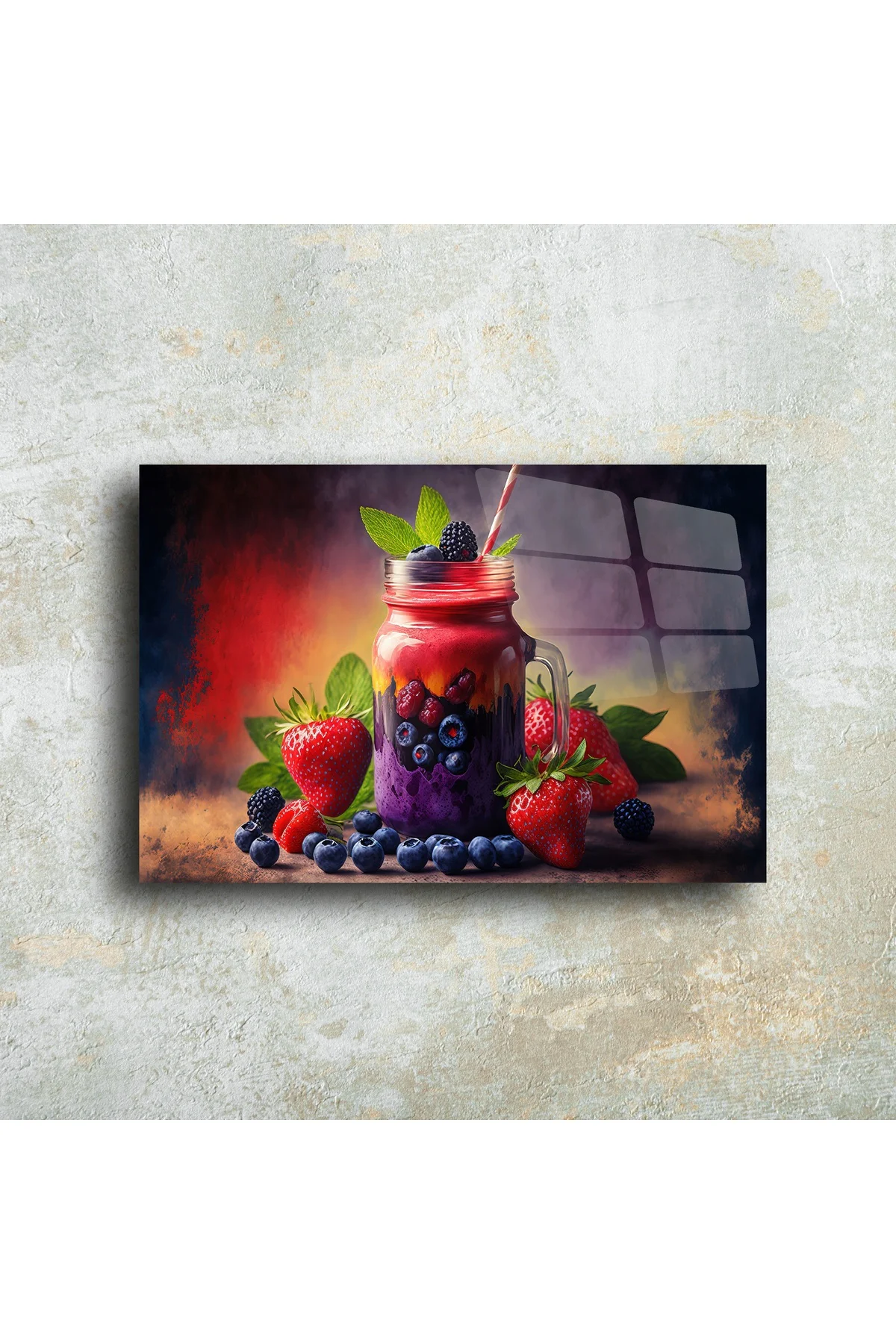 Cam Tablo Meyve Smoothie Duvar Sanatı