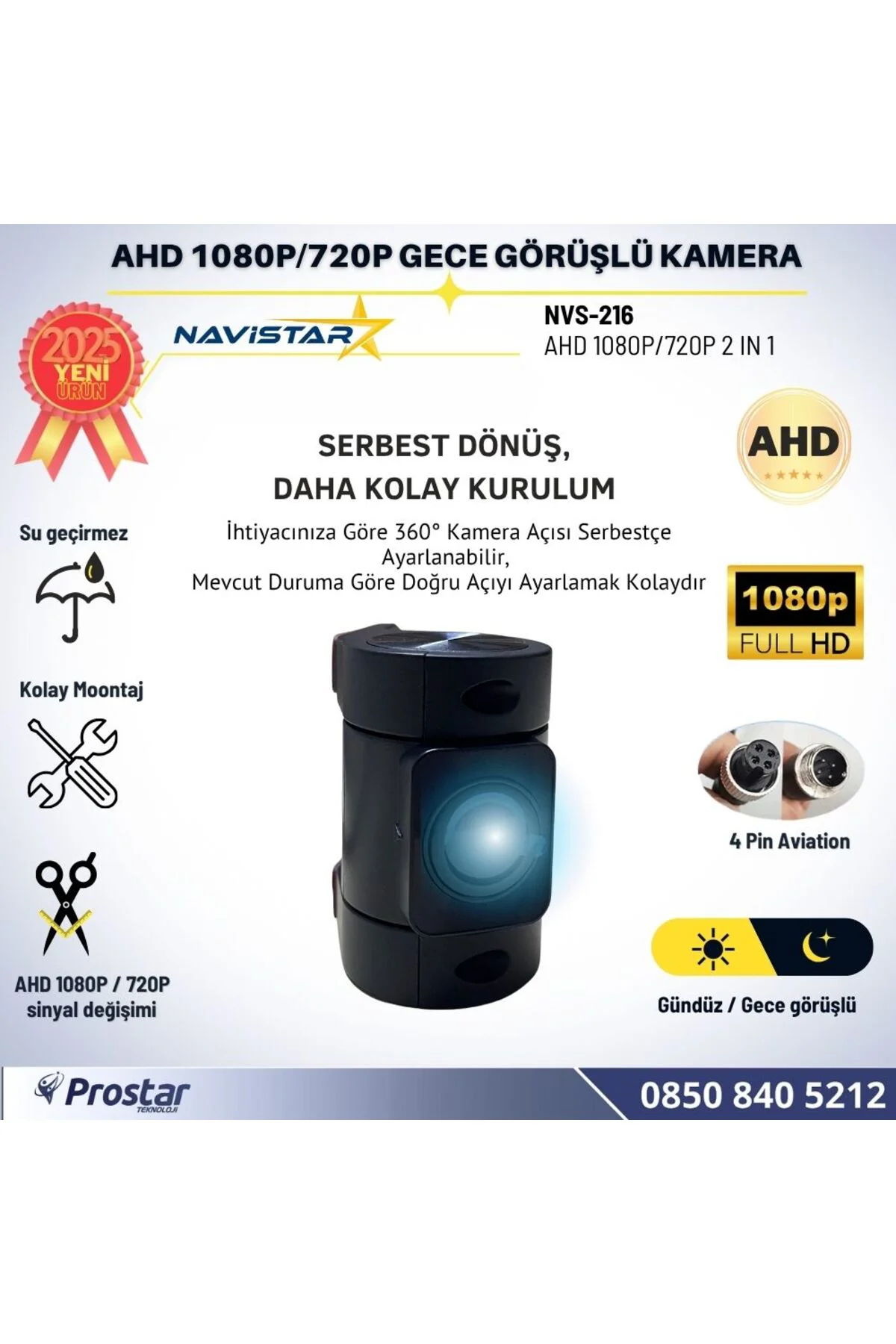 Cama Yapışan Ön ve Kabin Görüş Kamerası AHD 1080P/720P 4 Pin avia Cama Yapışan Ön ve Kabin Görüş Kamerası AHD 1080P/720P 4 Pin avia