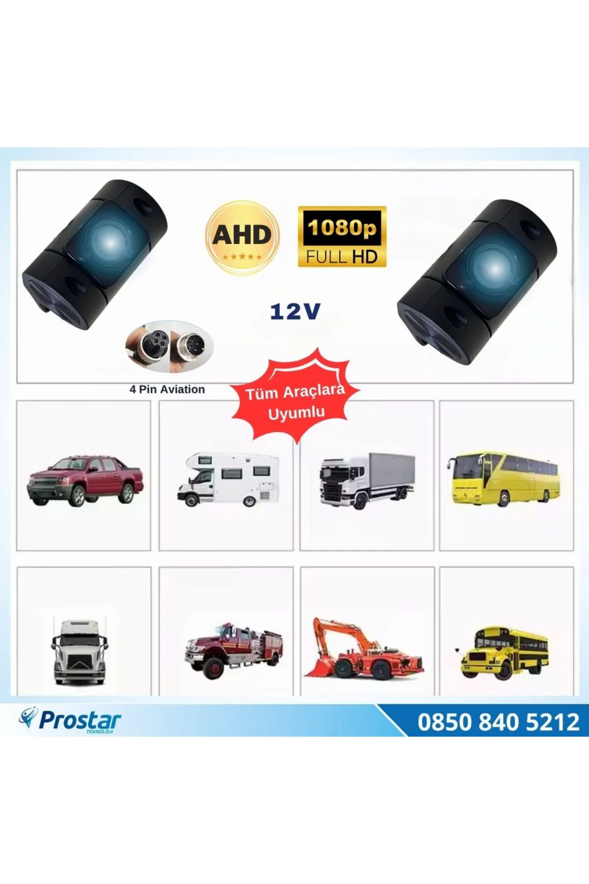 Cama Yapışan Ön ve Kabin Görüş Kamerası AHD 1080P/720P 4 Pin avia Cama Yapışan Ön ve Kabin Görüş Kamerası AHD 1080P/720P 4 Pin avia