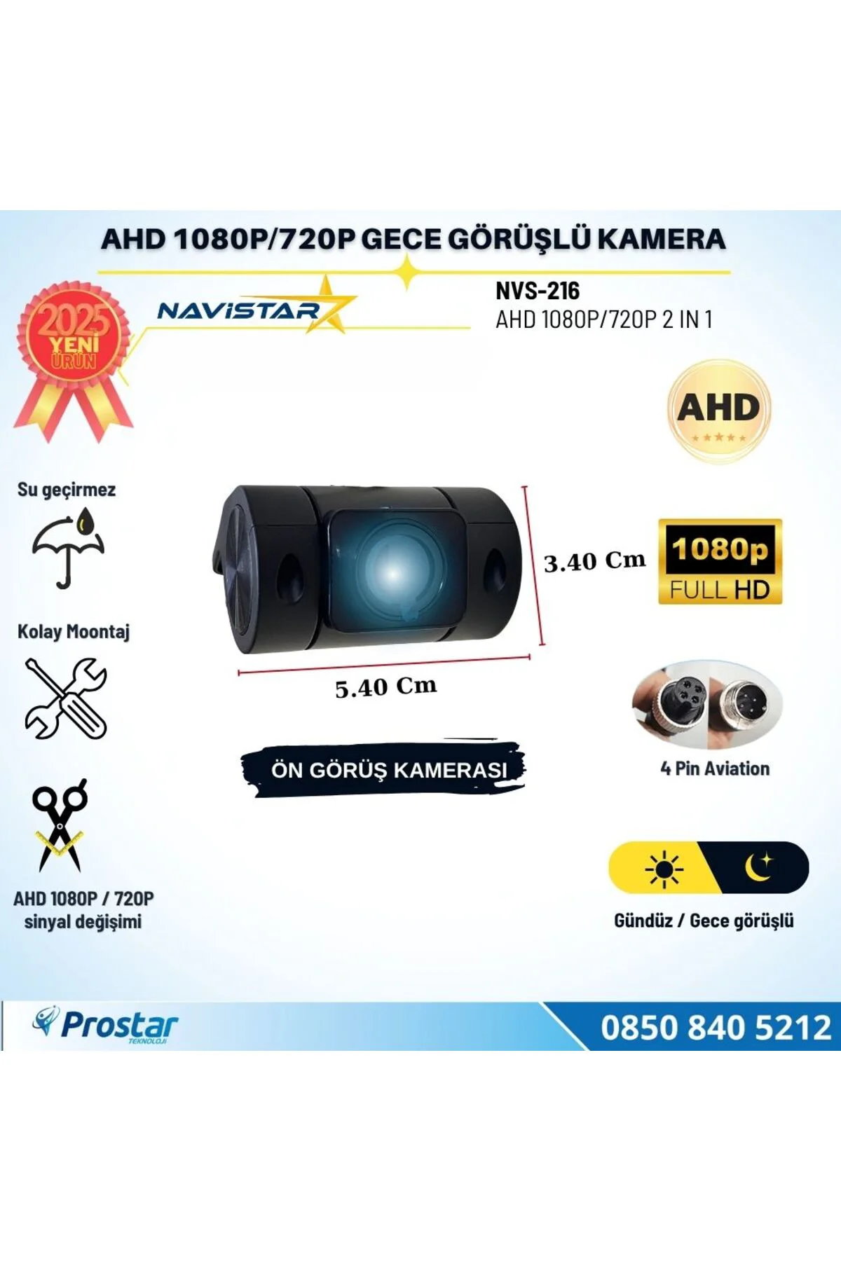 Cama Yapışan Ön ve Kabin Görüş Kamerası AHD 1080P/720P 4 Pin avia Cama Yapışan Ön ve Kabin Görüş Kamerası AHD 1080P/720P 4 Pin avia