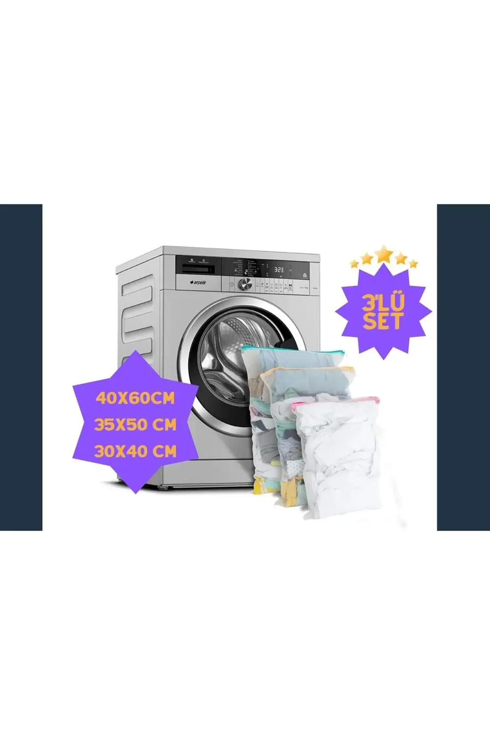 ÇAMAŞIR FİLESİ 3 ADET ÇAMAŞIR YIKAMA FİLESİ RENKLİ FERMUARLI