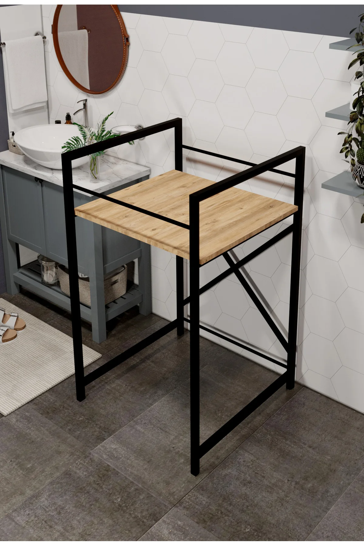 Çamaşır Makinası ve Kurutma Makinası Rafı Çamaşır Makinası Üstü B