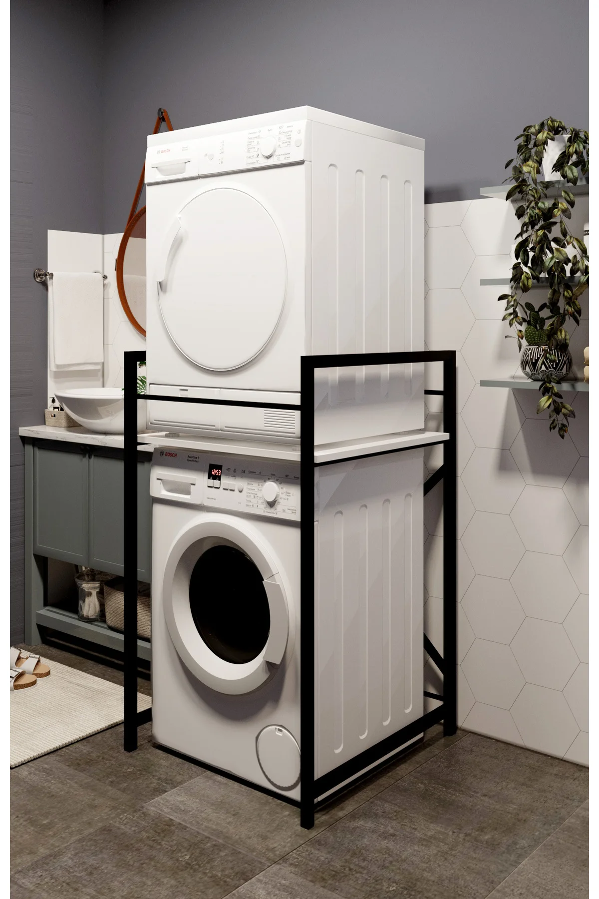 Çamaşır Makinası ve Kurutma Makinası Rafı Çamaşır Makinası Üstü B