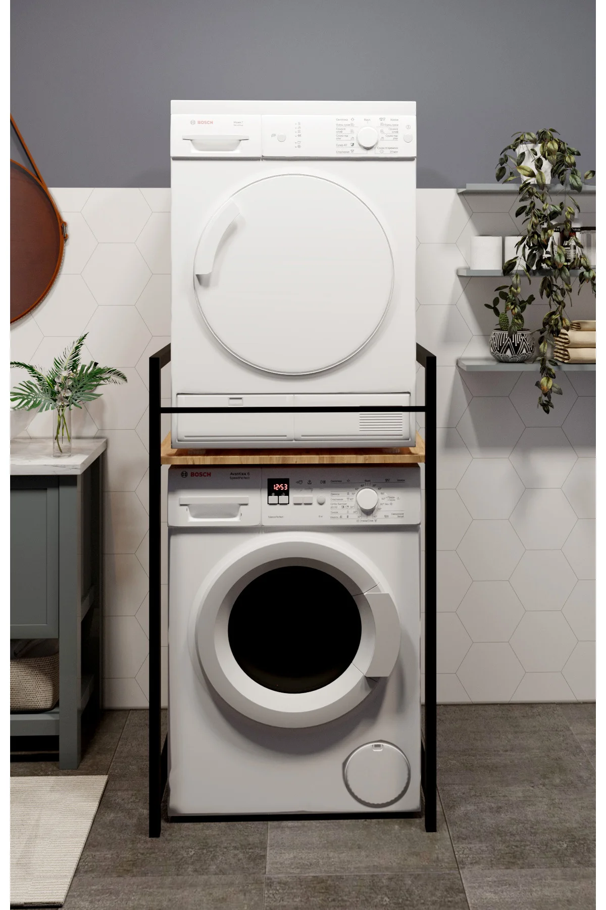 Çamaşır Makinası ve Kurutma Makinası Rafı Çamaşır Makinası Üstü B