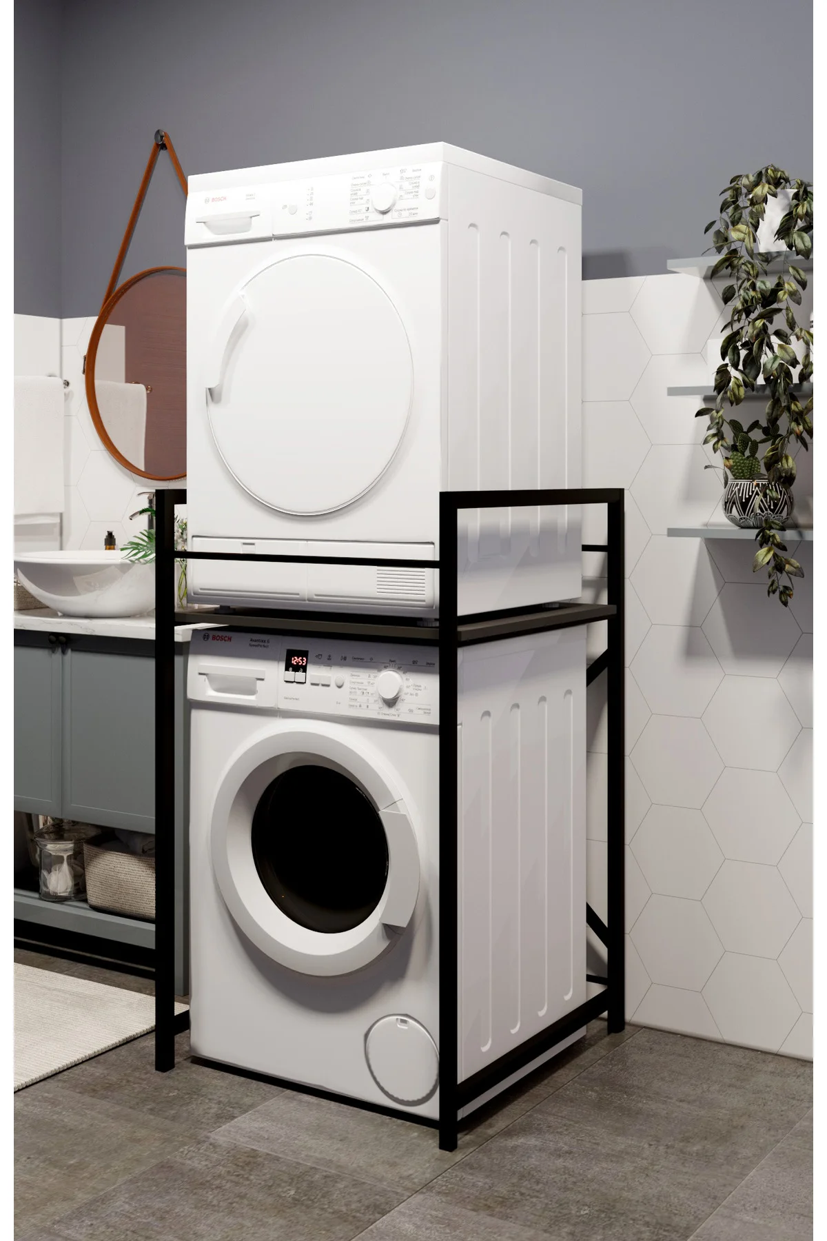 Çamaşır Makinası ve Kurutma Makinası Rafı Çamaşır Makinası Üstü B