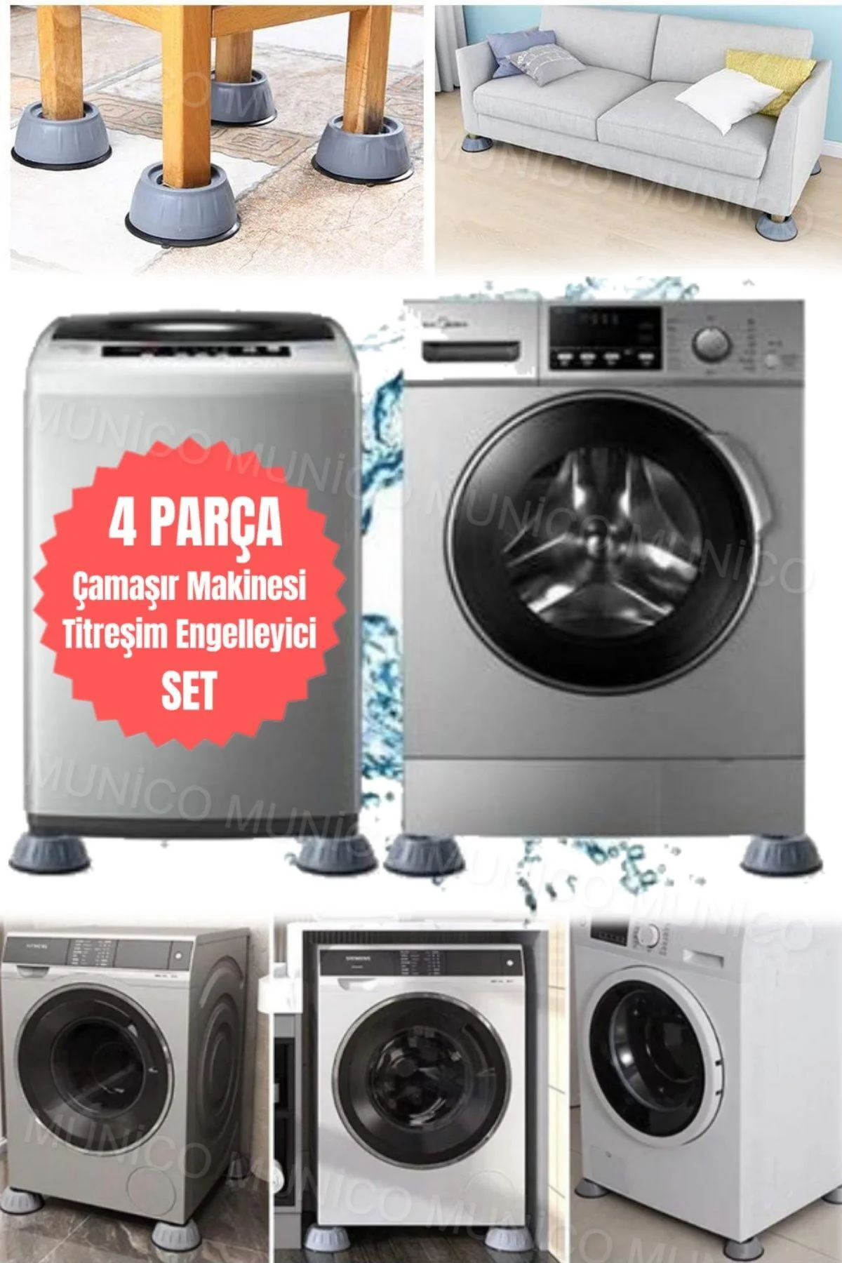 Çamaşır Makinesi Pedleri - Sessiz ve Kaymaz Gürültü Engelleyici Ç