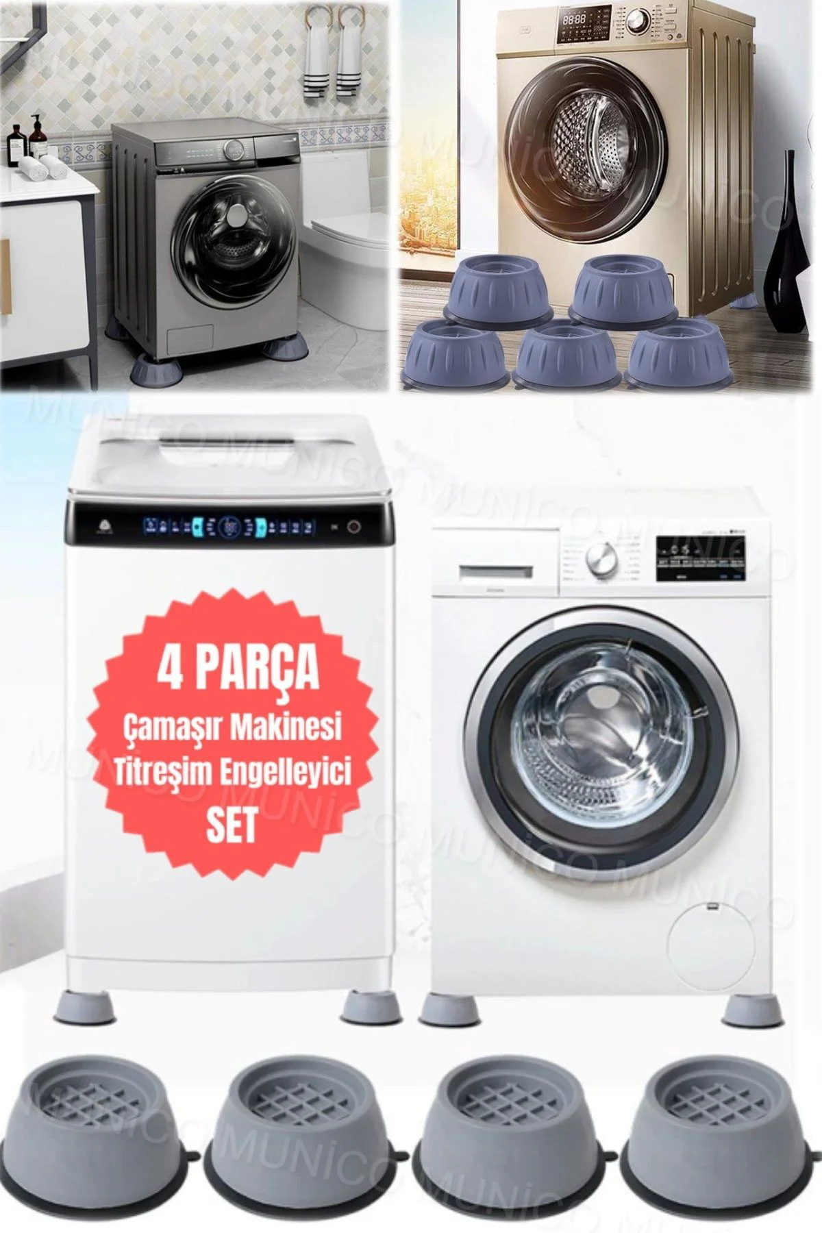 Çamaşır Makinesi Pedleri - Sessiz ve Kaymaz Gürültü Engelleyici Ç