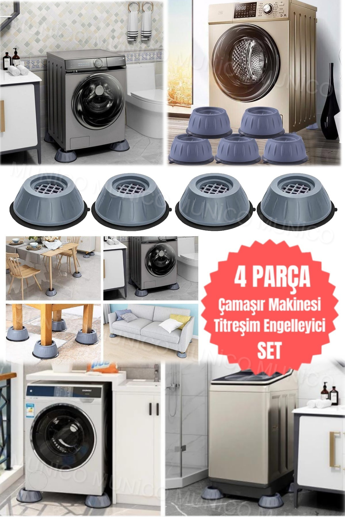 Çamaşır Makinesi Stoper Pedleri 4 Parça Titreşim Önleyici Kauçuk 