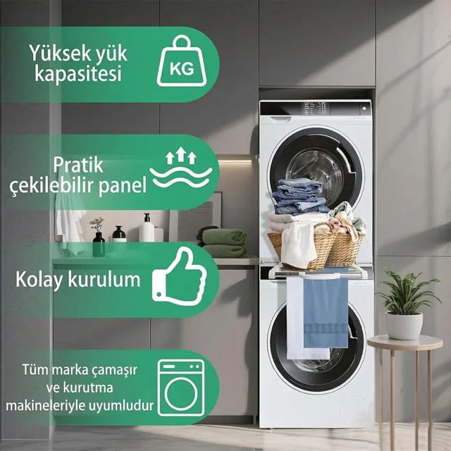 Çamaşır Makinesi ve Kurutucu İstifleme Seti Askılıklı Çamaşır Makinesi ve Kurutucu İstifleme Seti Askılıklı