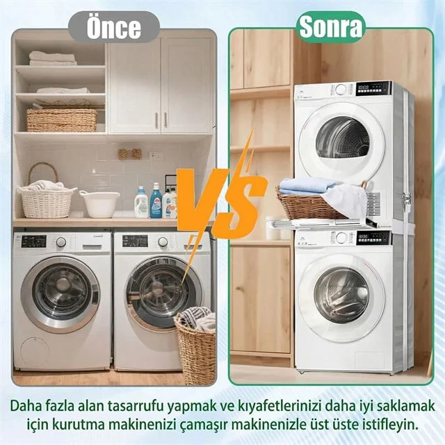 Çamaşır Makinesi ve Kurutucu İstifleme Seti Askılıklı Çamaşır Makinesi ve Kurutucu İstifleme Seti Askılıklı