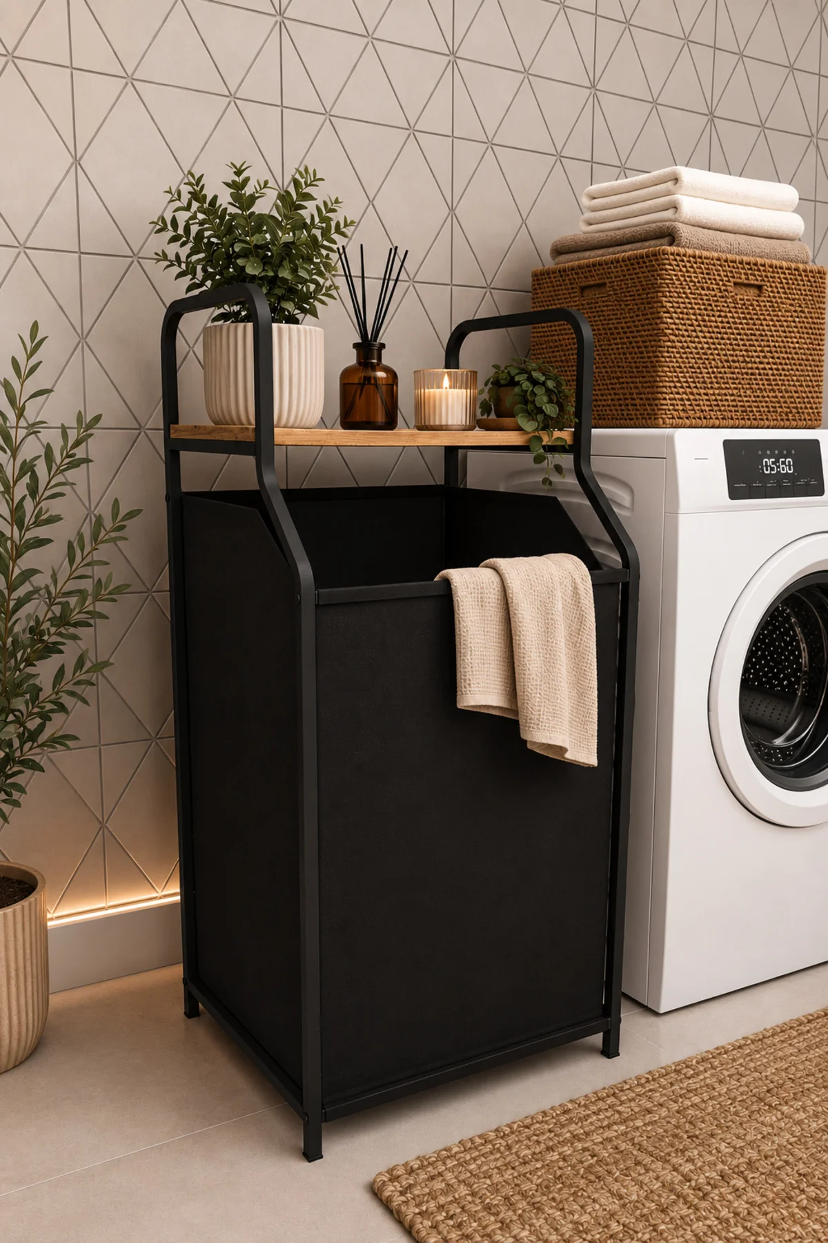 Çamaşır Sepeti Kirli Sepeti Ahşap Banyo Dolabı Büyük Boy Geniş Ku