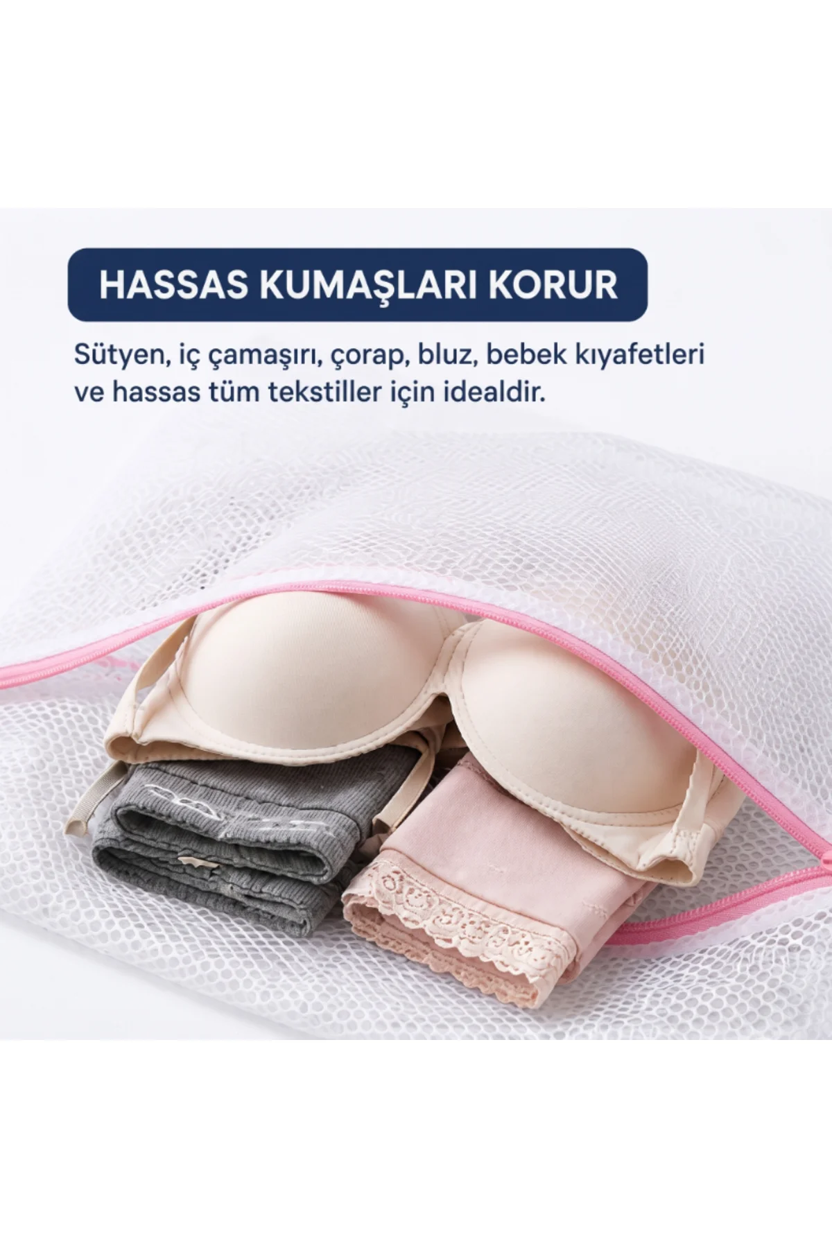 Çamaşır Yıkama Filesi - 40x50 cm - Fermuarlı - Tekrar Kullanılabilir - Görsel 2