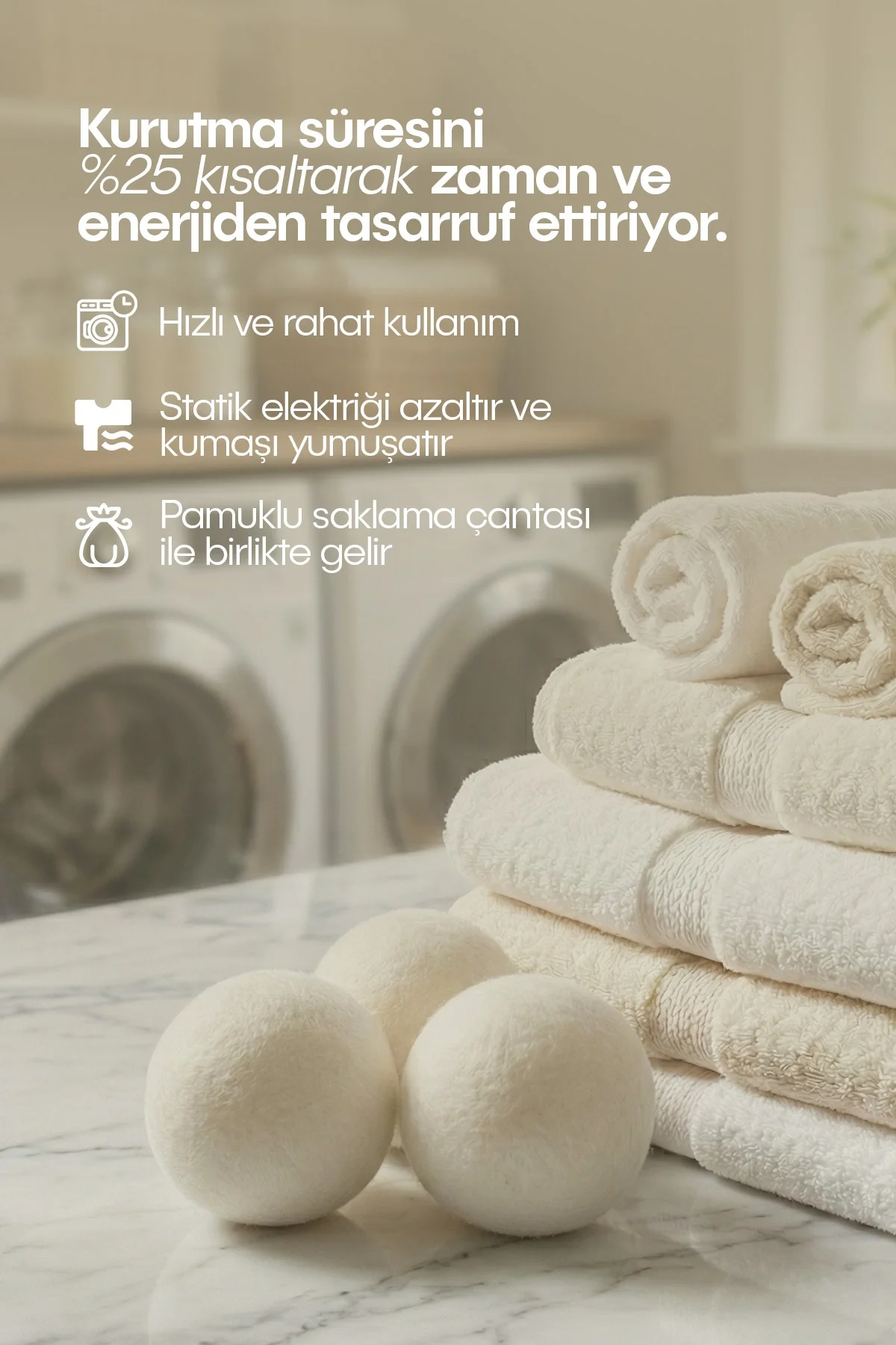 Çamaşır Yün Kurutma Topu ve Koku Seti - Kurutma Makinesi İçin - 3 Adet Top