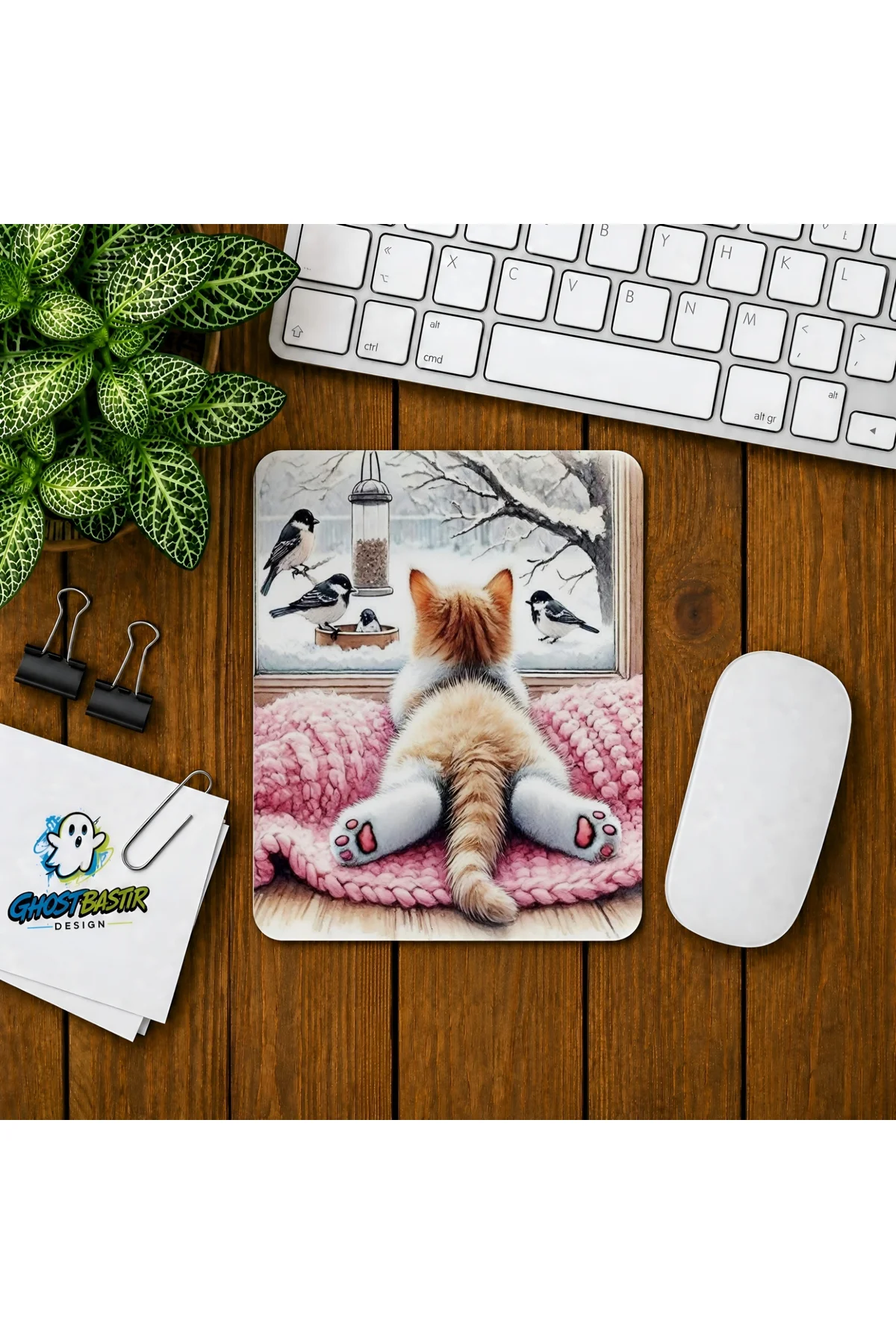 Camdaki Kedi Baskılı Oyuncu Mousepad 046