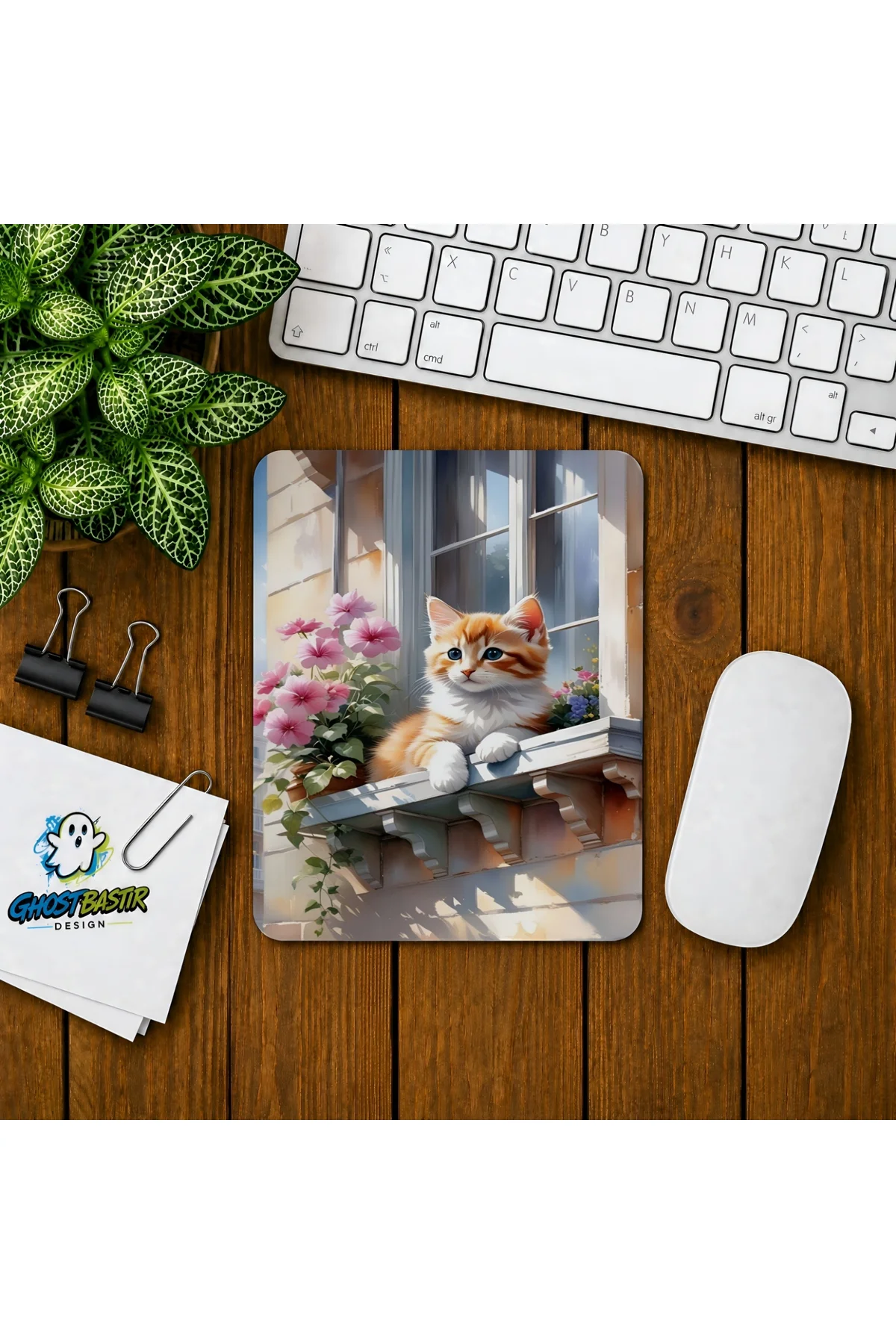 Camdaki Kedi Baskılı Oyuncu Mousepad 047