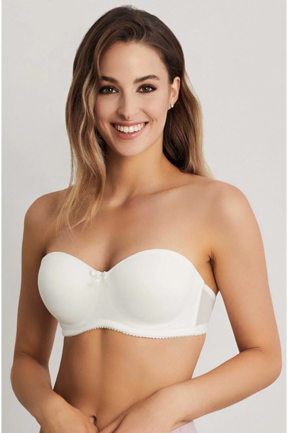 Camellıa Balenli Desteksiz Straplez Sütyen Ekru