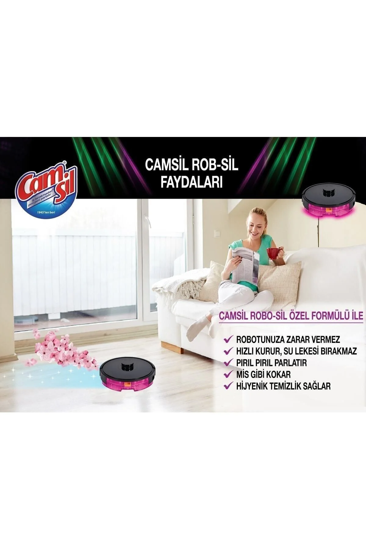 CAMSİLRobo-sil Yüzey Temizleyici Çam 900 ml Robot Süpürge Deterja