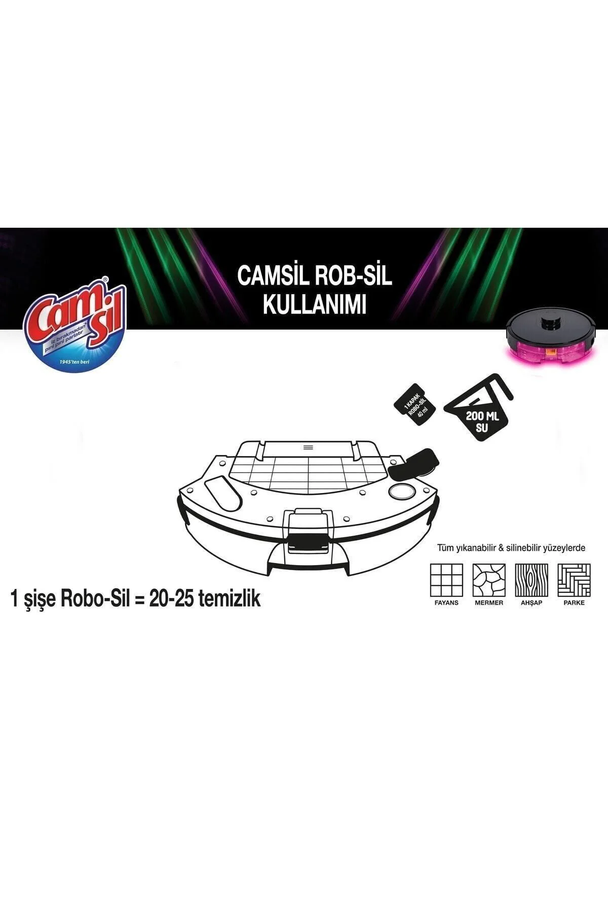 CAMSİLRobo-sil Yüzey Temizleyici Çam 900 ml Robot Süpürge Deterja
