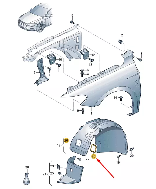 Çamurluk Davlumbaz Kapağı - Ön Sağ/Sol(VW)(3G0805777A)