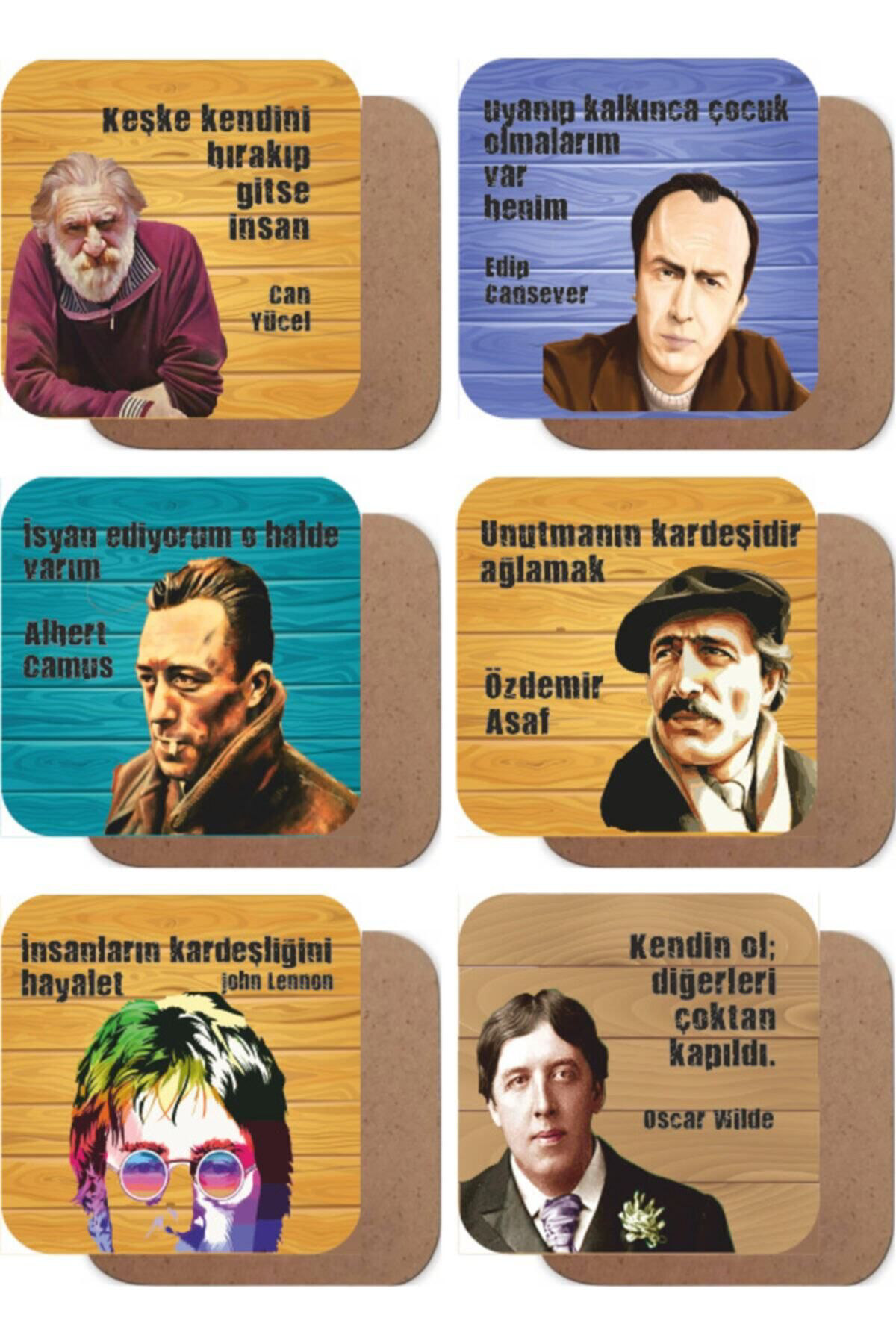 Can Yücel, Edip Cansever, Özdemir Asaf Edebiyat 6lı Ahşap Bardak 