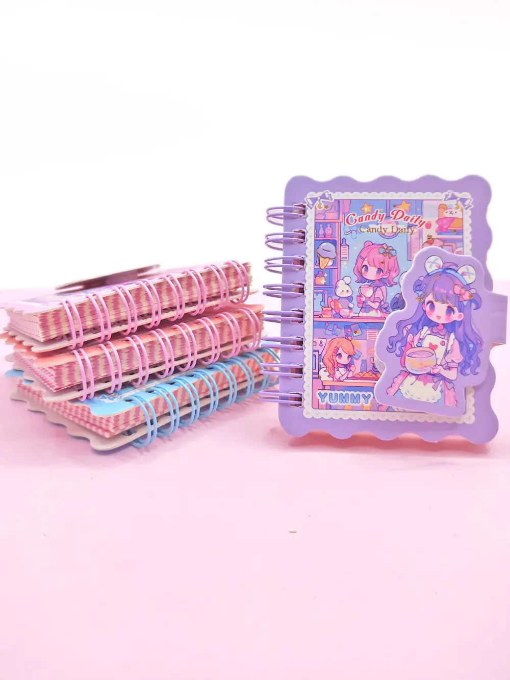 Candy Sevimli Kız Cırtlı Cep Boy Mini Not Defteri (7x8 cm) - Mor