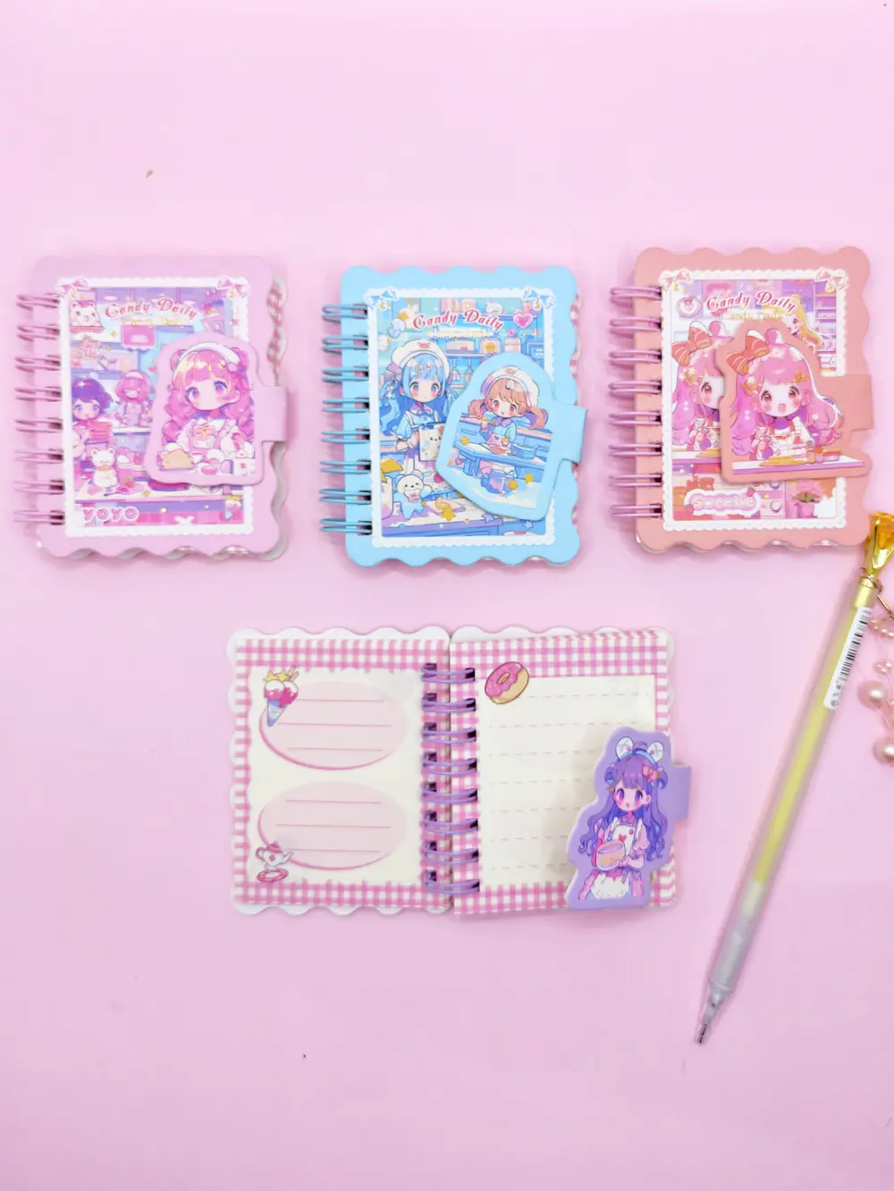 Candy Sevimli Kız Cırtlı Cep Boy Mini Not Defteri (7x8 cm) - Mor