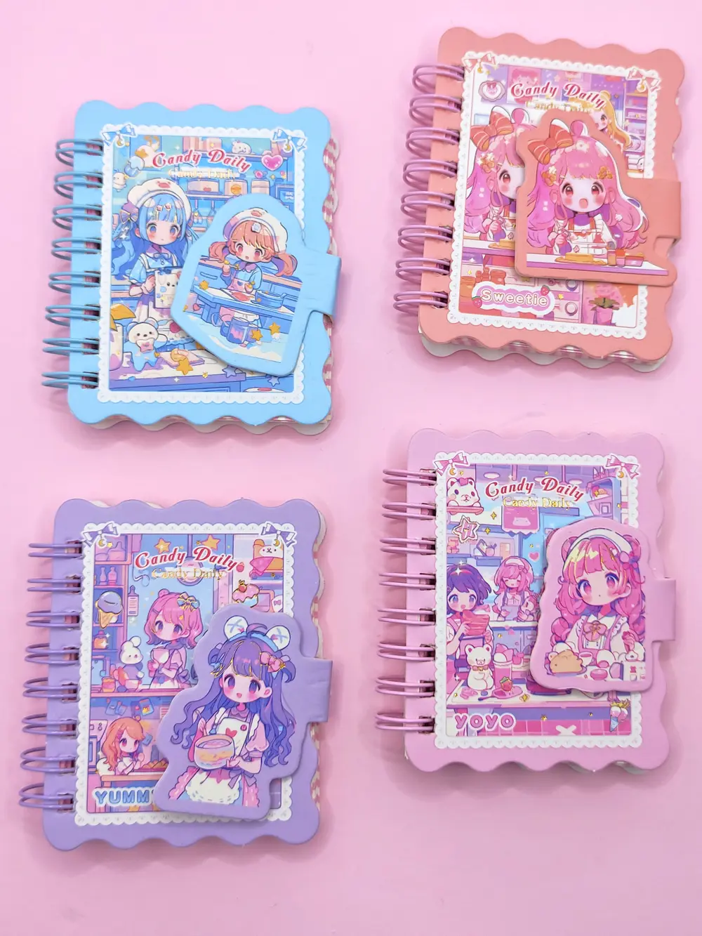 Candy Sevimli Kız Cırtlı Cep Boy Mini Not Defteri (7x8 cm) - Mor