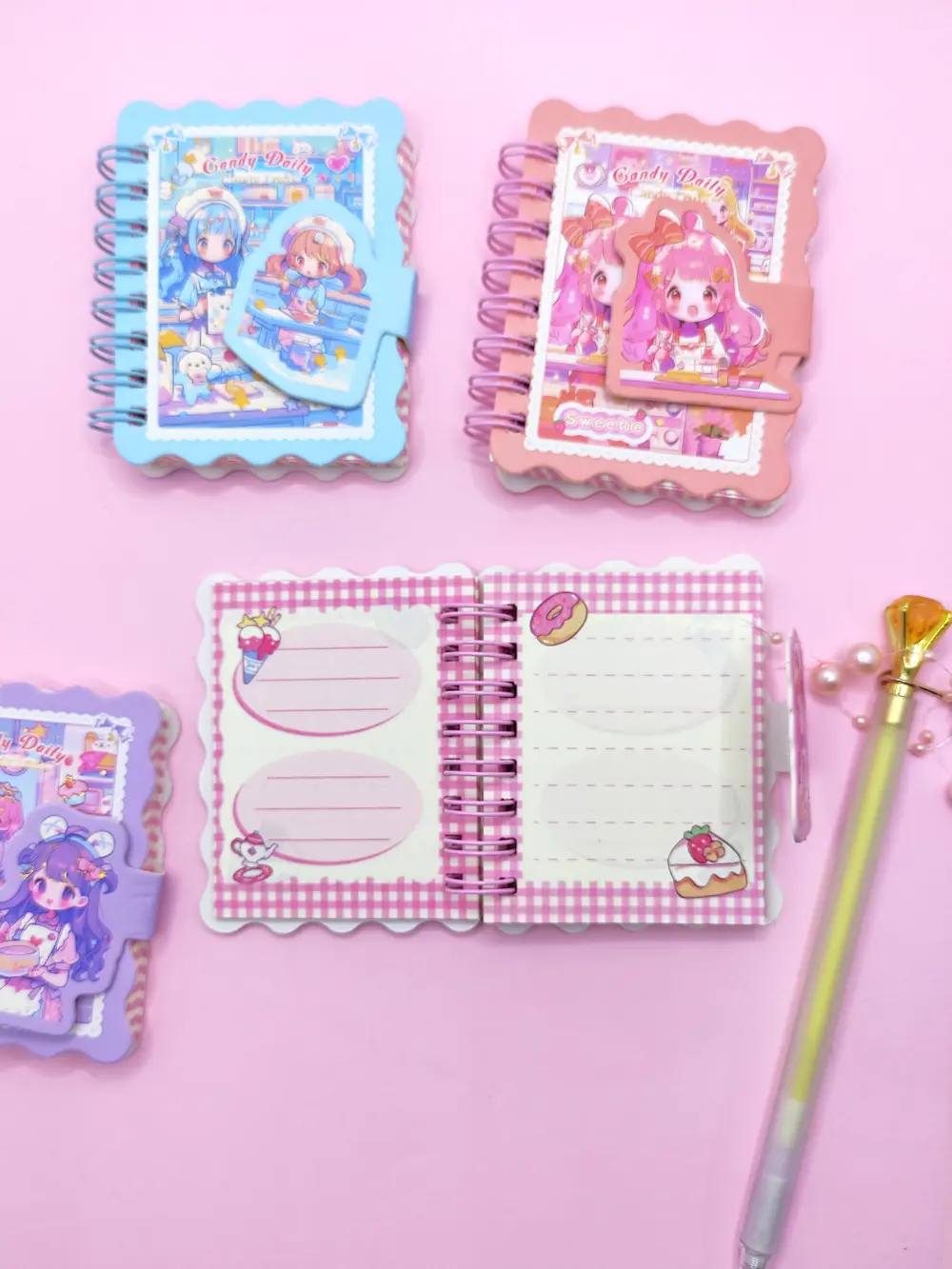 Candy Sevimli Kız Cırtlı Cep Boy Mini Not Defteri (7x8 cm) - Mor