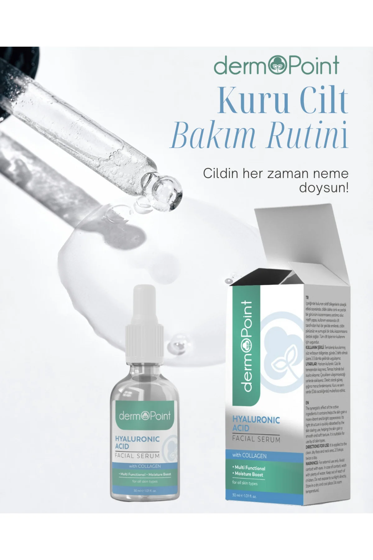 Canlandırıcı ve Aydınlatıcı Nem Bombası Kolajen + Hyalüronik Asit Cilt Serumu 30 ml