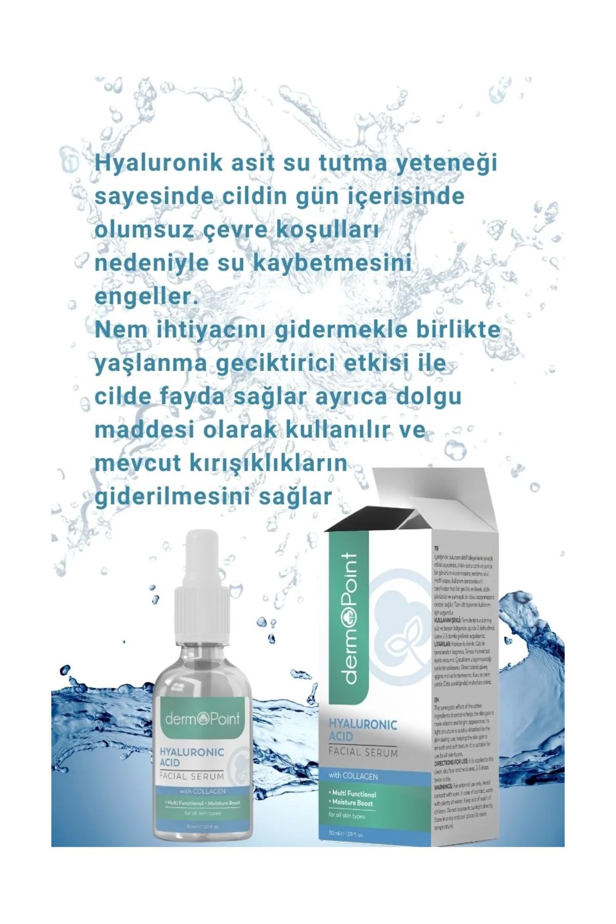 Canlandırıcı ve Aydınlatıcı Nem Bombası Kolajen + Hyalüronik Asit Cilt Serumu 30 ml