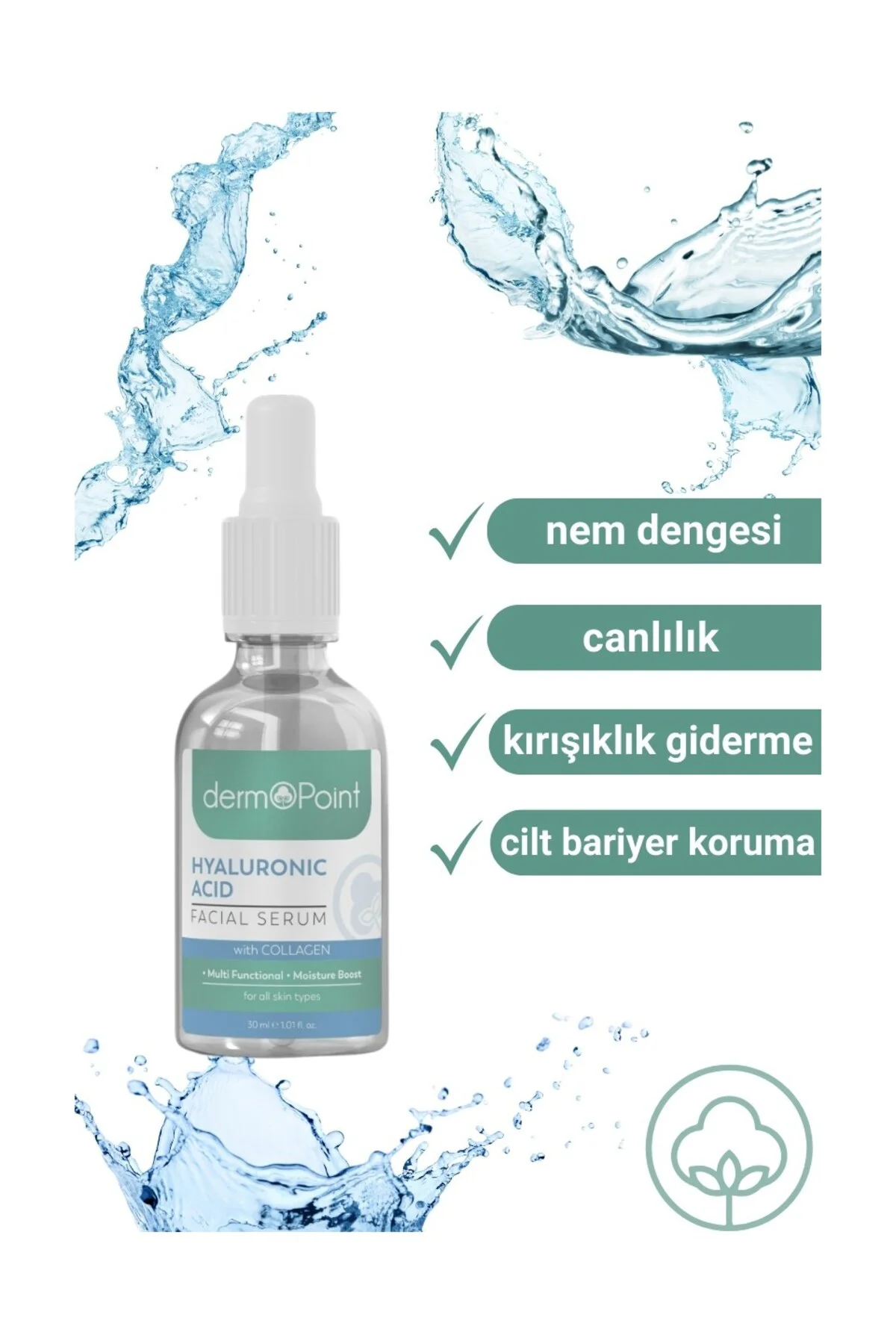 Canlandırıcı ve Aydınlatıcı Nem Bombası Kolajen + Hyalüronik Asit Cilt Serumu 30 ml