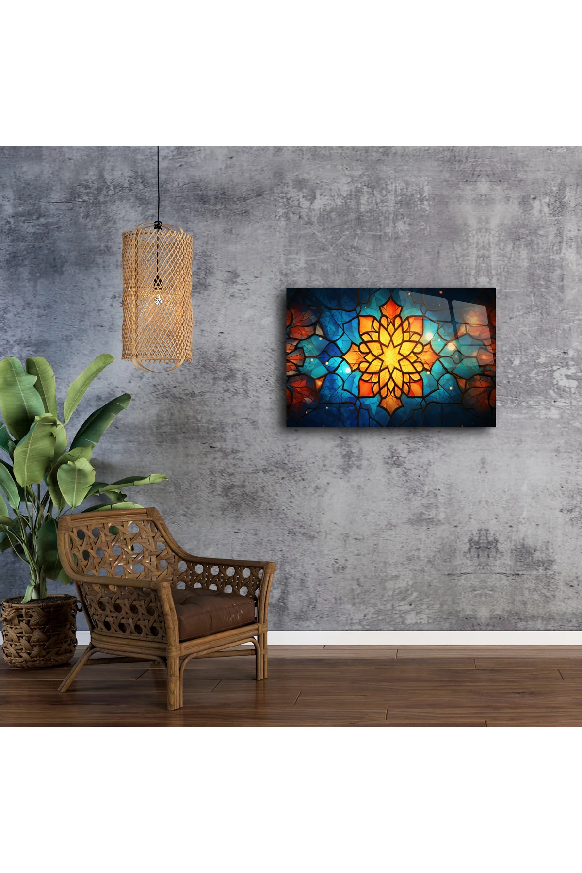 Canlı Mandala Cam Duvar Tablosu