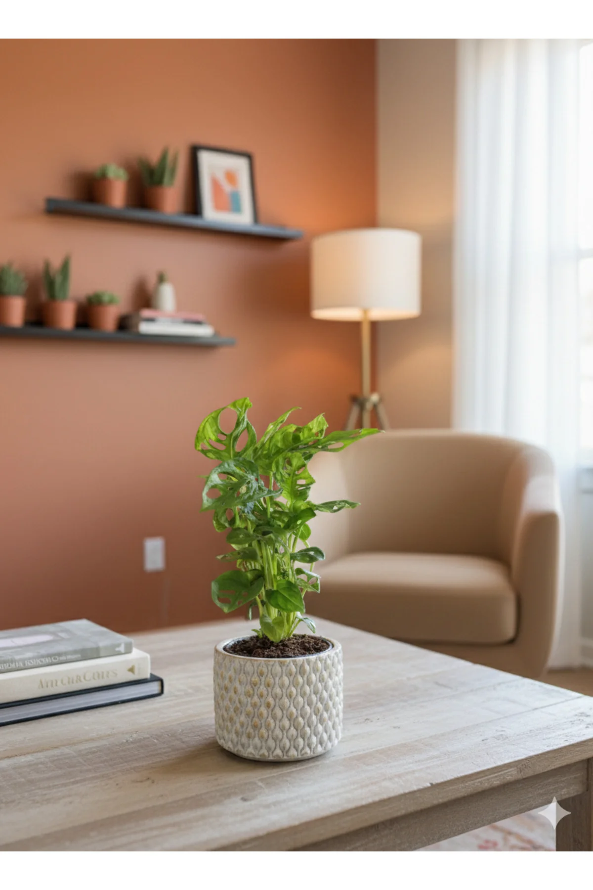 Canlı Monstera Adansonii Maymun Maskesi - Özel Dokulu Taş Saksıda